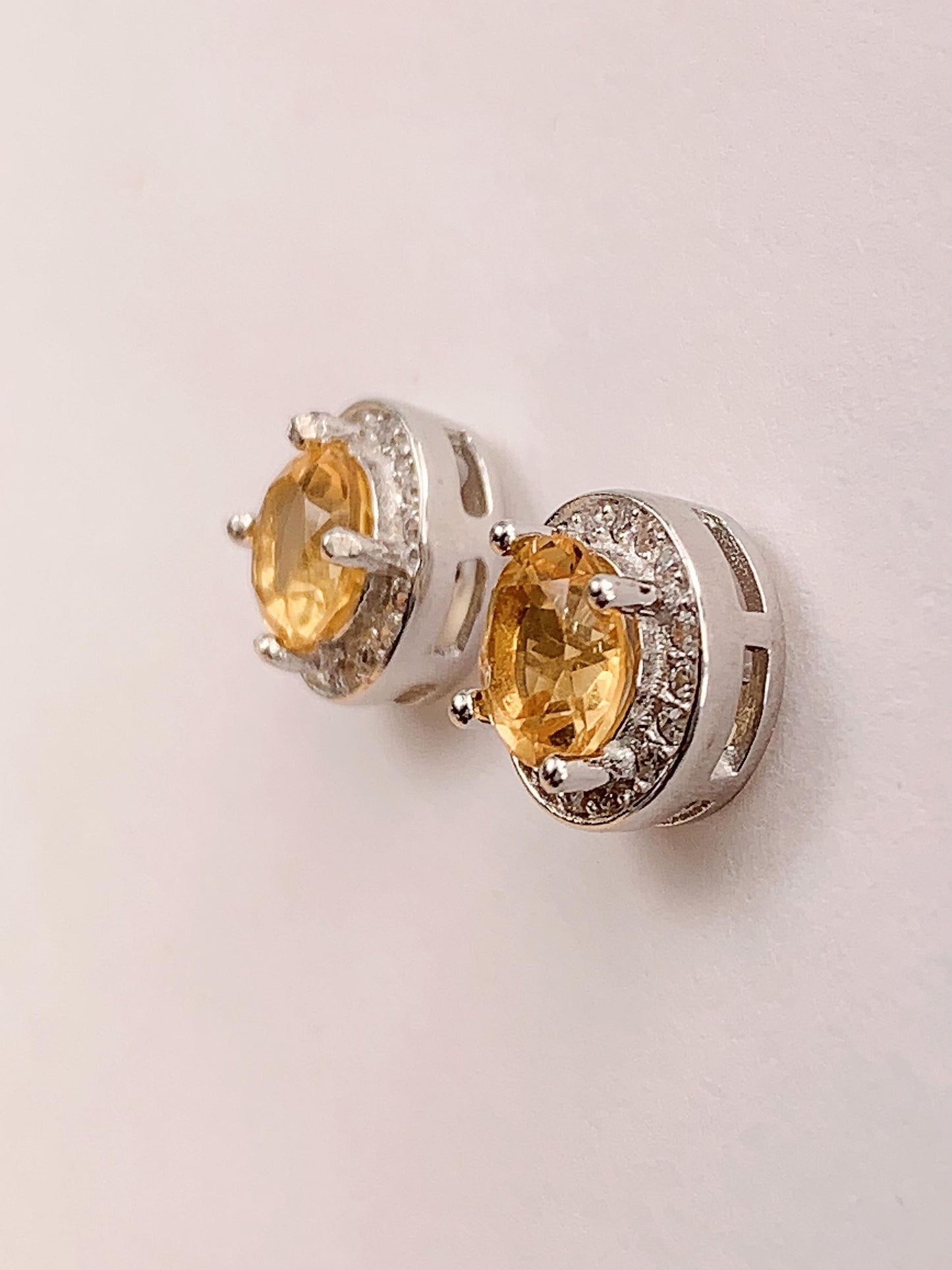 Citrine Sterling Silver Earrings: Yellow Gemstone Studs