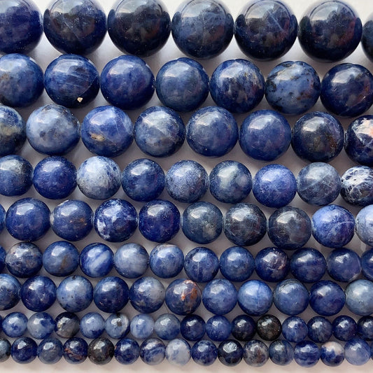 Natural Blue Sodalite Beads: Smooth Round Gemstone Strand (15")
