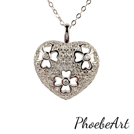 Heart Clover Necklace: 18k White Gold Plated Sterling Silver