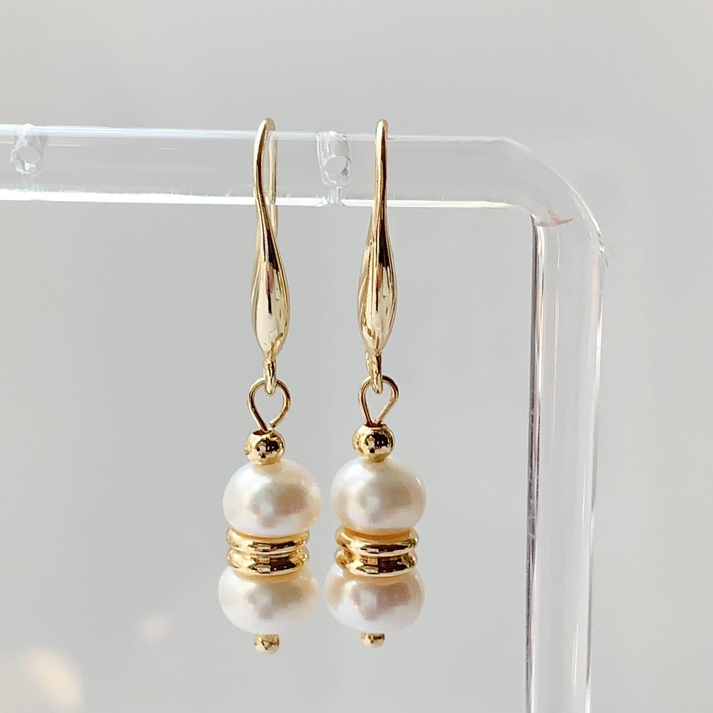 14K Gold Filled Freshwater Pearl Earrings: Handmade Dangle Studs