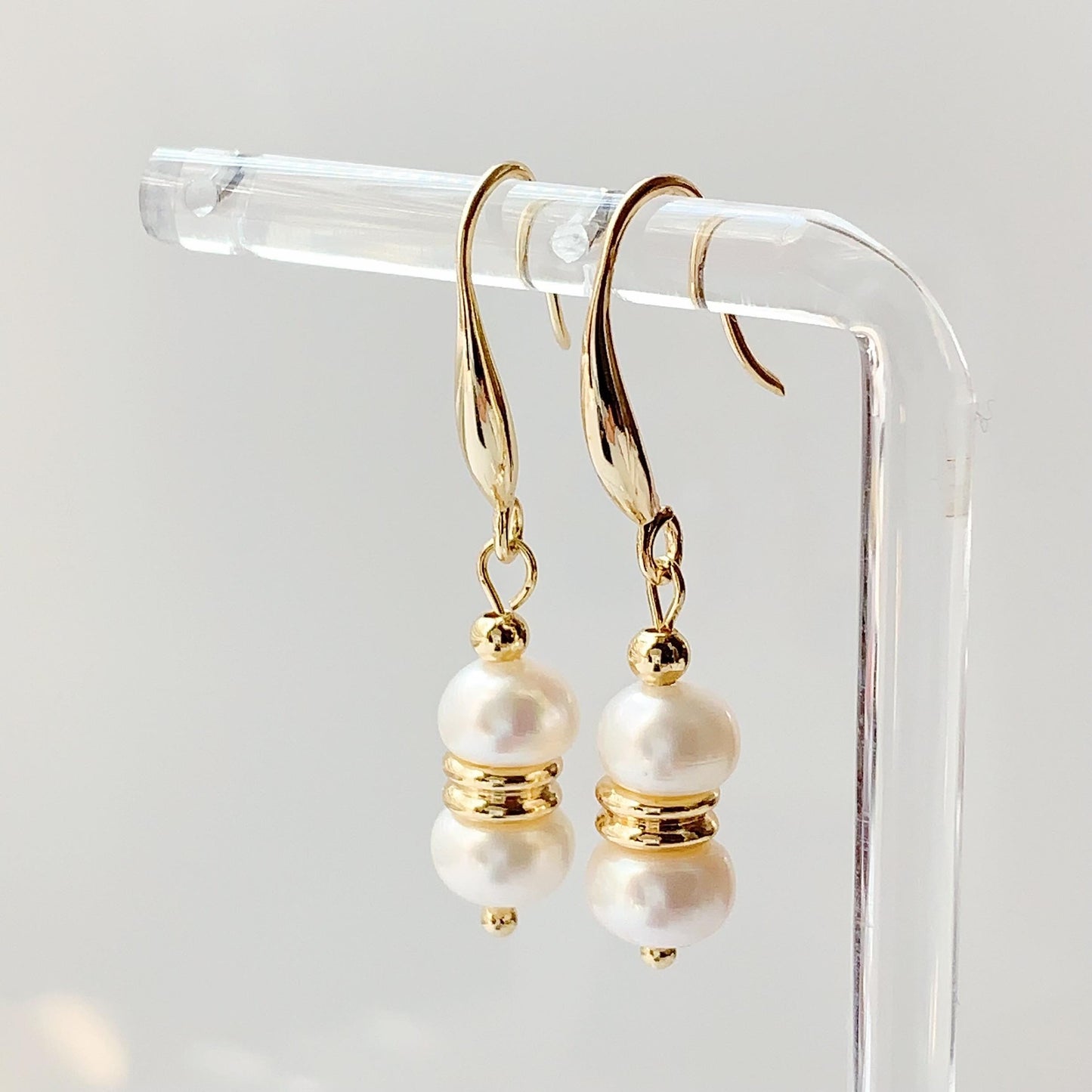 14K Gold Filled Freshwater Pearl Earrings: Handmade Dangle Studs