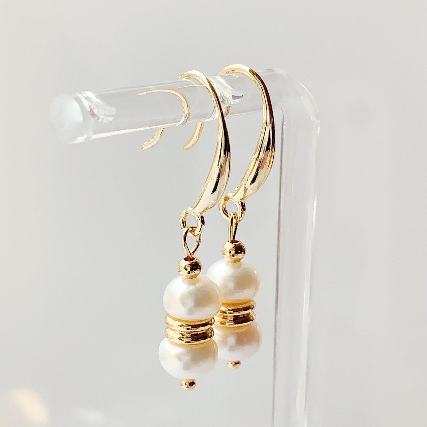 14K Gold Filled Freshwater Pearl Earrings: Handmade Dangle Studs