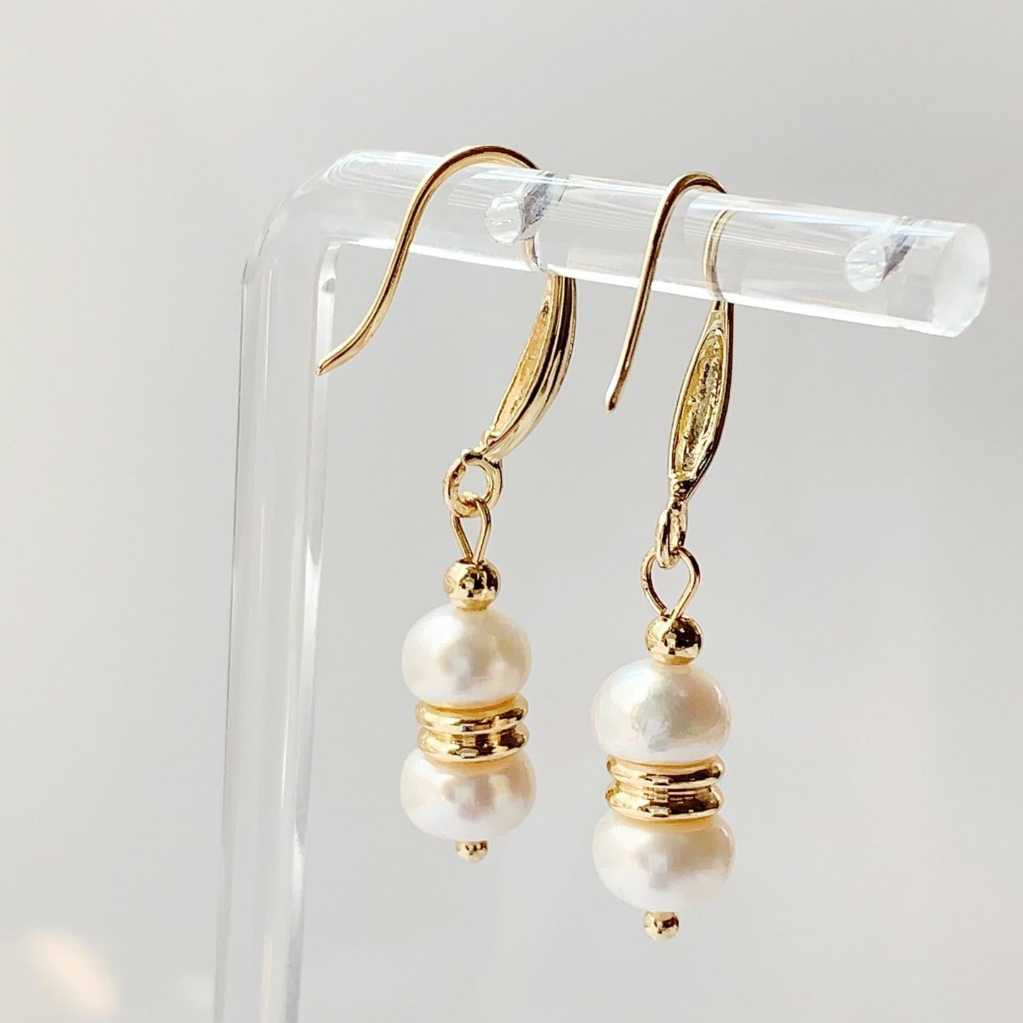 14K Gold Filled Freshwater Pearl Earrings: Handmade Dangle Studs