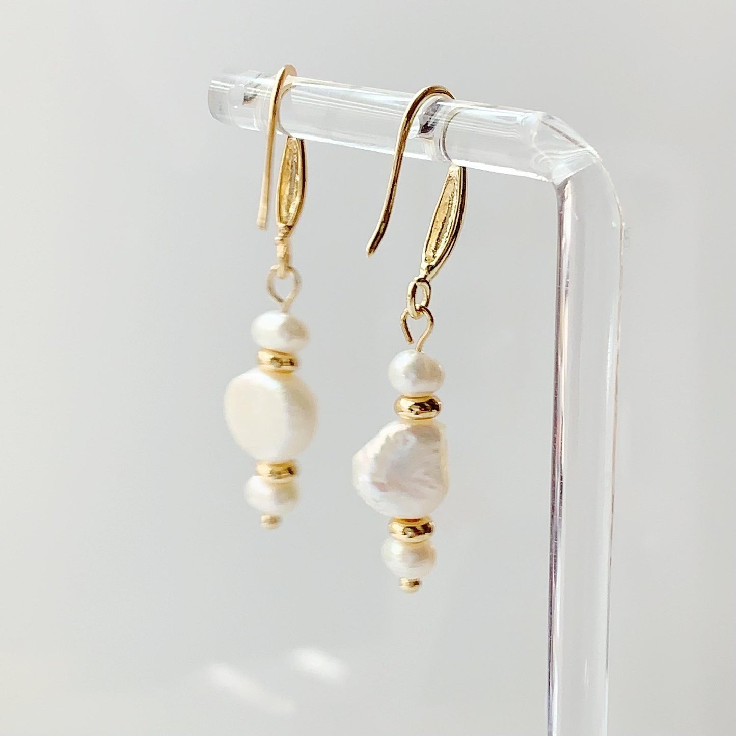 14K Gold Filled Baroque Pearl Earrings: Natural Freshwater Pearl Studs