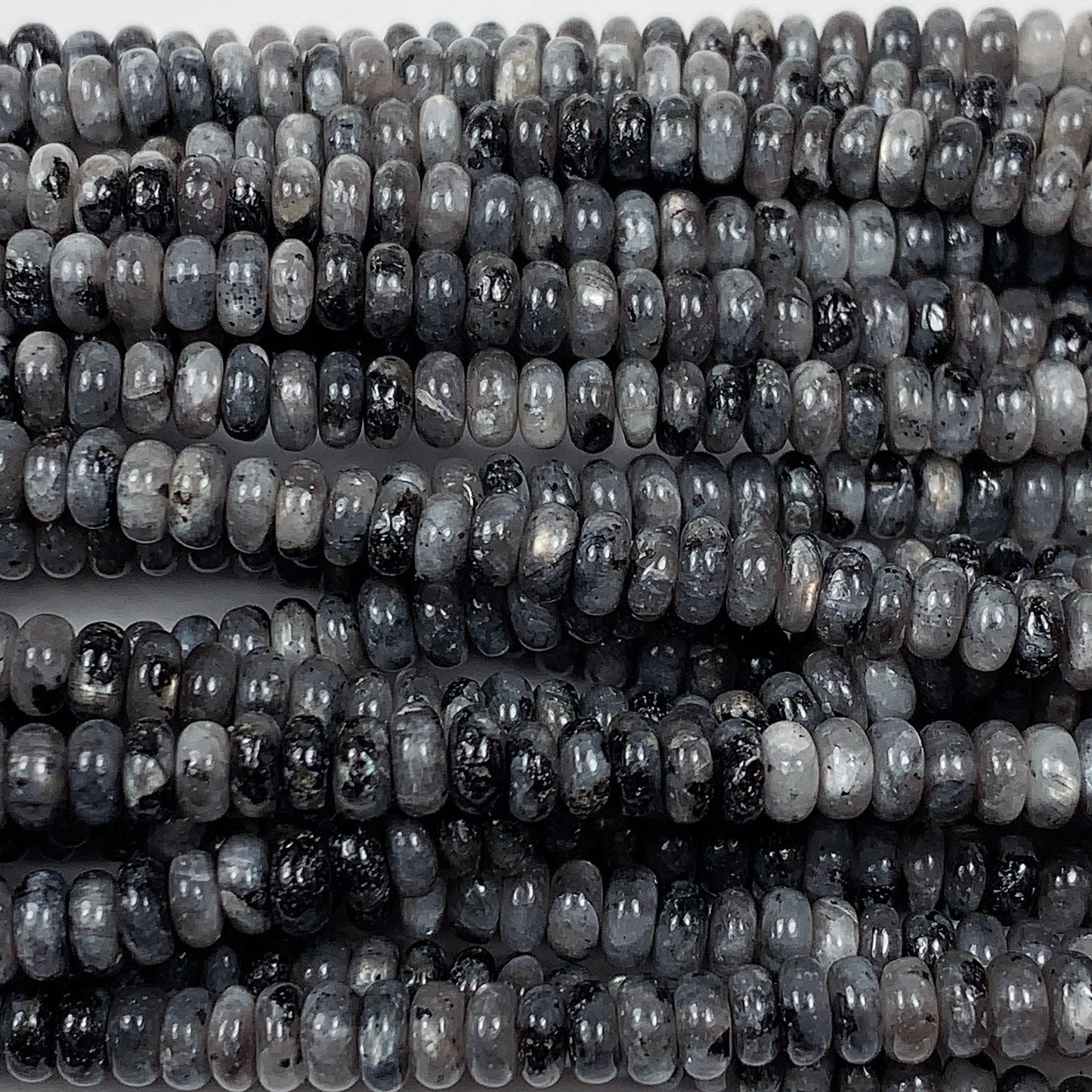 2x4mm Natural Silver Shiny Black Gray Labradorite Smooth Rondelle Beads Gemstone 15" Strand