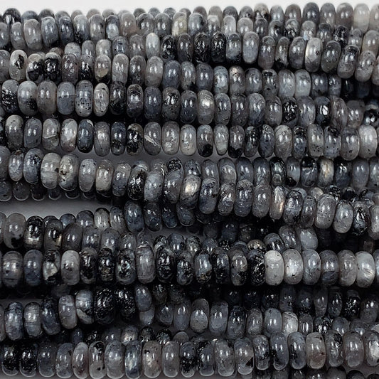 2x4mm Natural Silver Shiny Black Gray Labradorite Smooth Rondelle Beads Gemstone 15" Strand