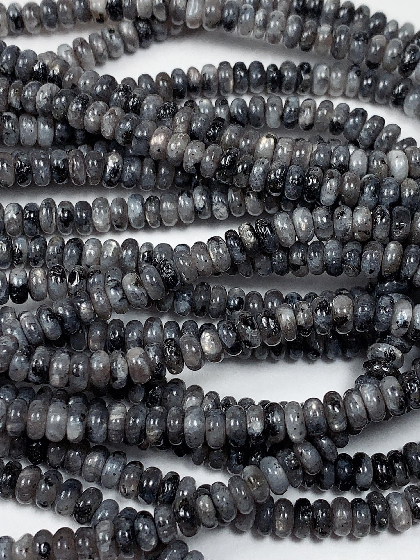 2x4mm Natural Silver Shiny Black Gray Labradorite Smooth Rondelle Beads Gemstone 15" Strand