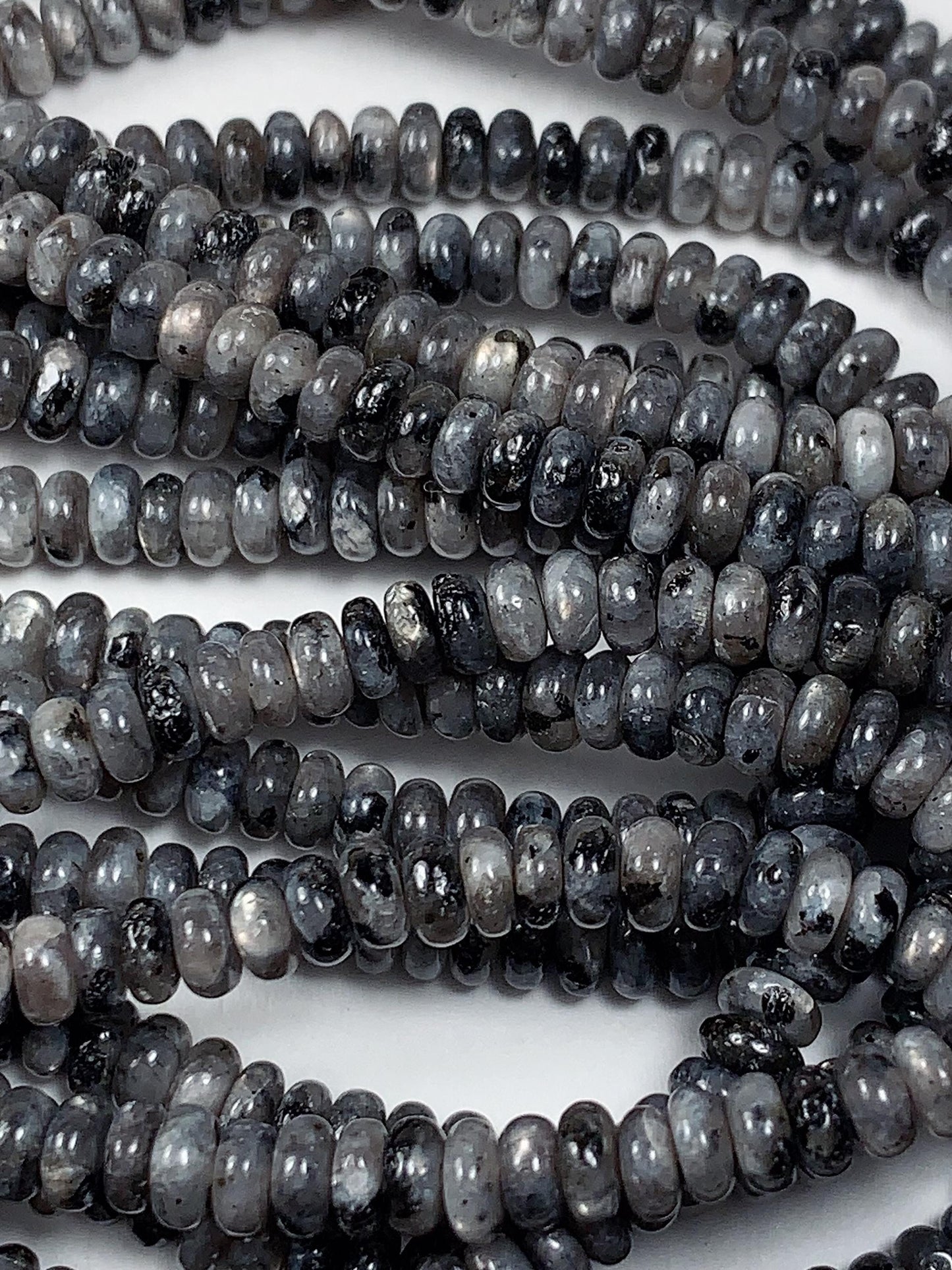 2x4mm Natural Silver Shiny Black Gray Labradorite Smooth Rondelle Beads Gemstone 15" Strand