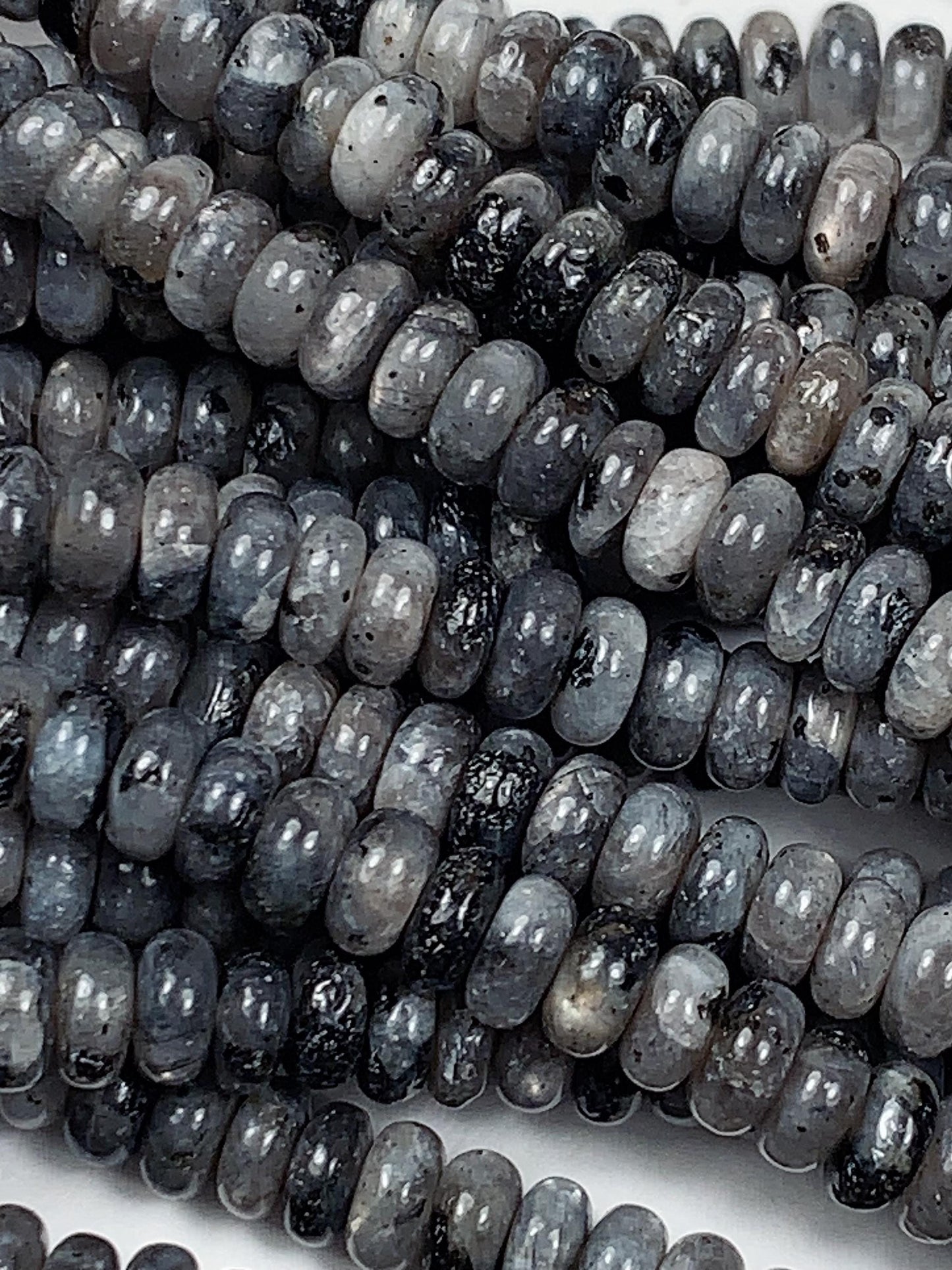 2x4mm Natural Silver Shiny Black Gray Labradorite Smooth Rondelle Beads Gemstone 15" Strand