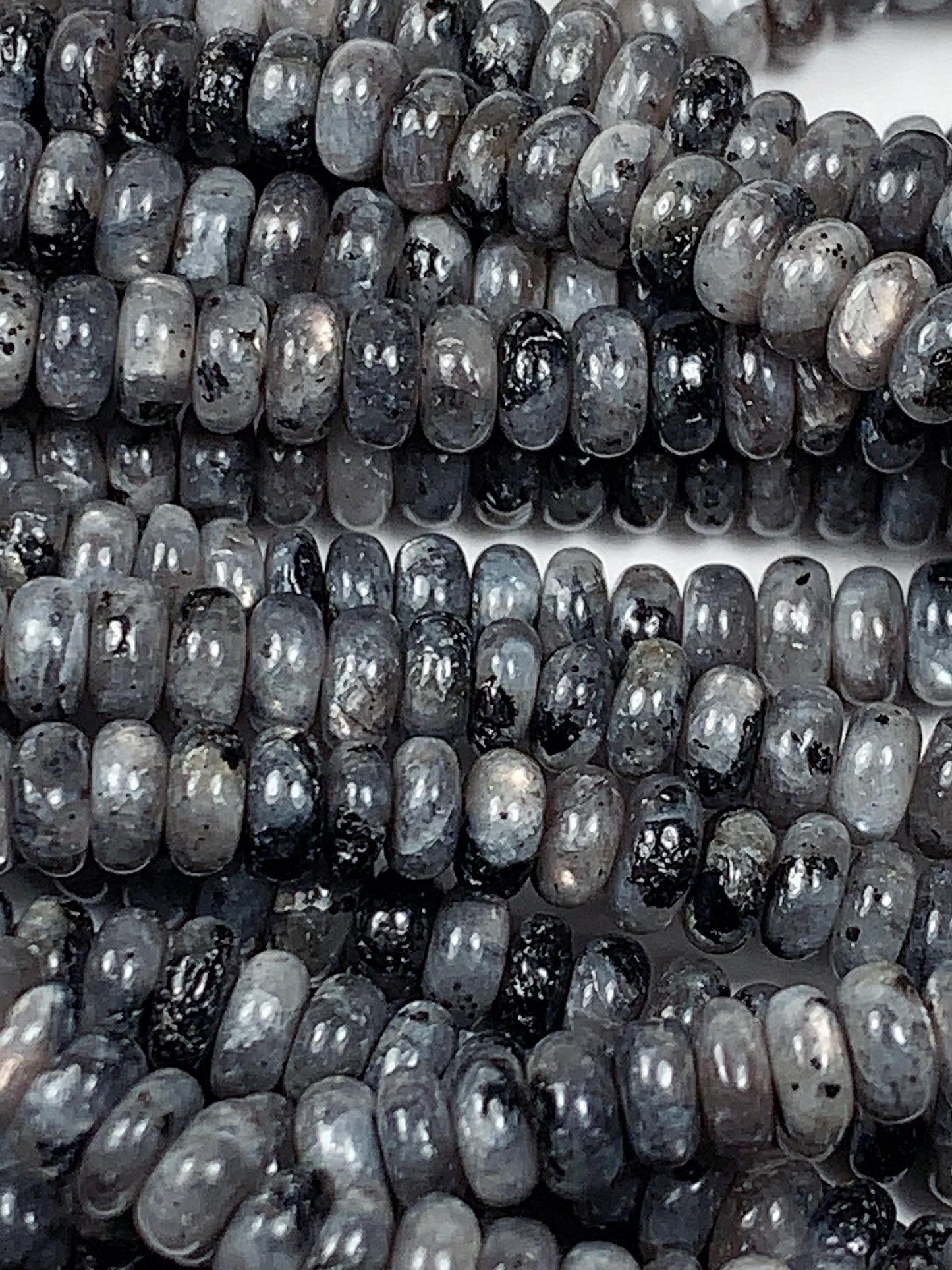 2x4mm Natural Silver Shiny Black Gray Labradorite Smooth Rondelle Beads Gemstone 15" Strand