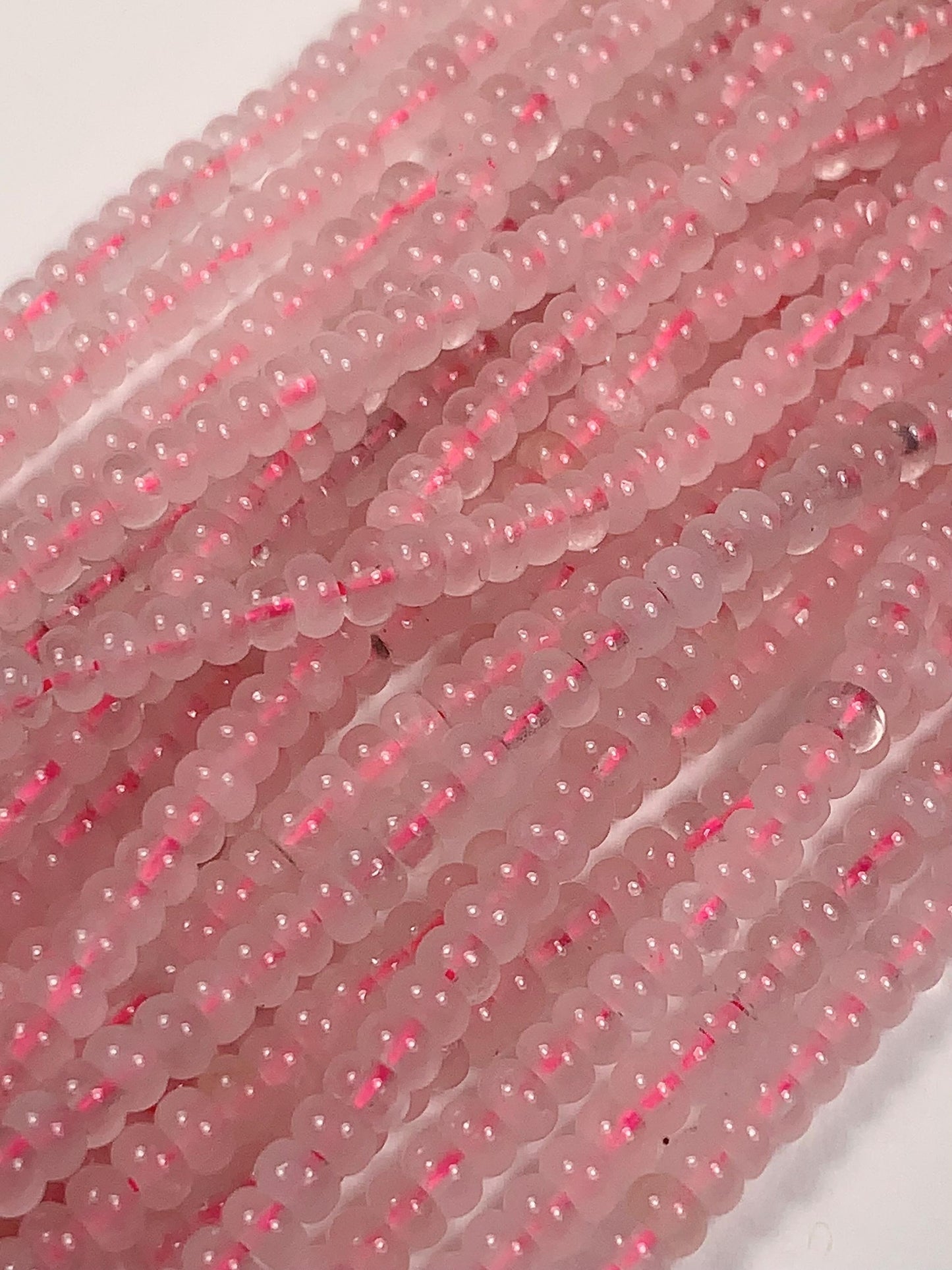 2x4mm Natural Pink Rose Quartz Smooth Rondelle Beads Gemstone Strand 15"
