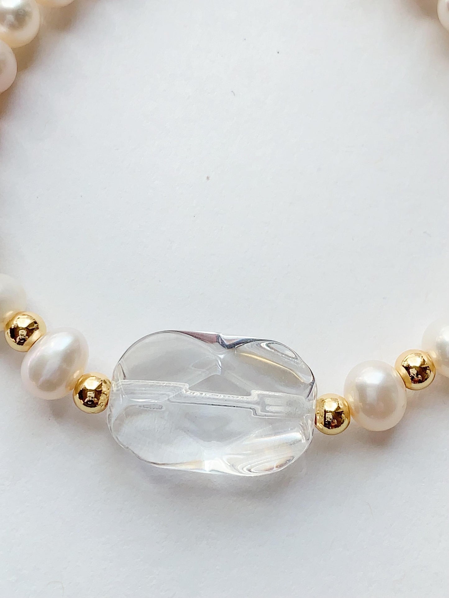 Freshwater Pearl Bracelet: 14K Gold Filled, Clear Quartz Pendant