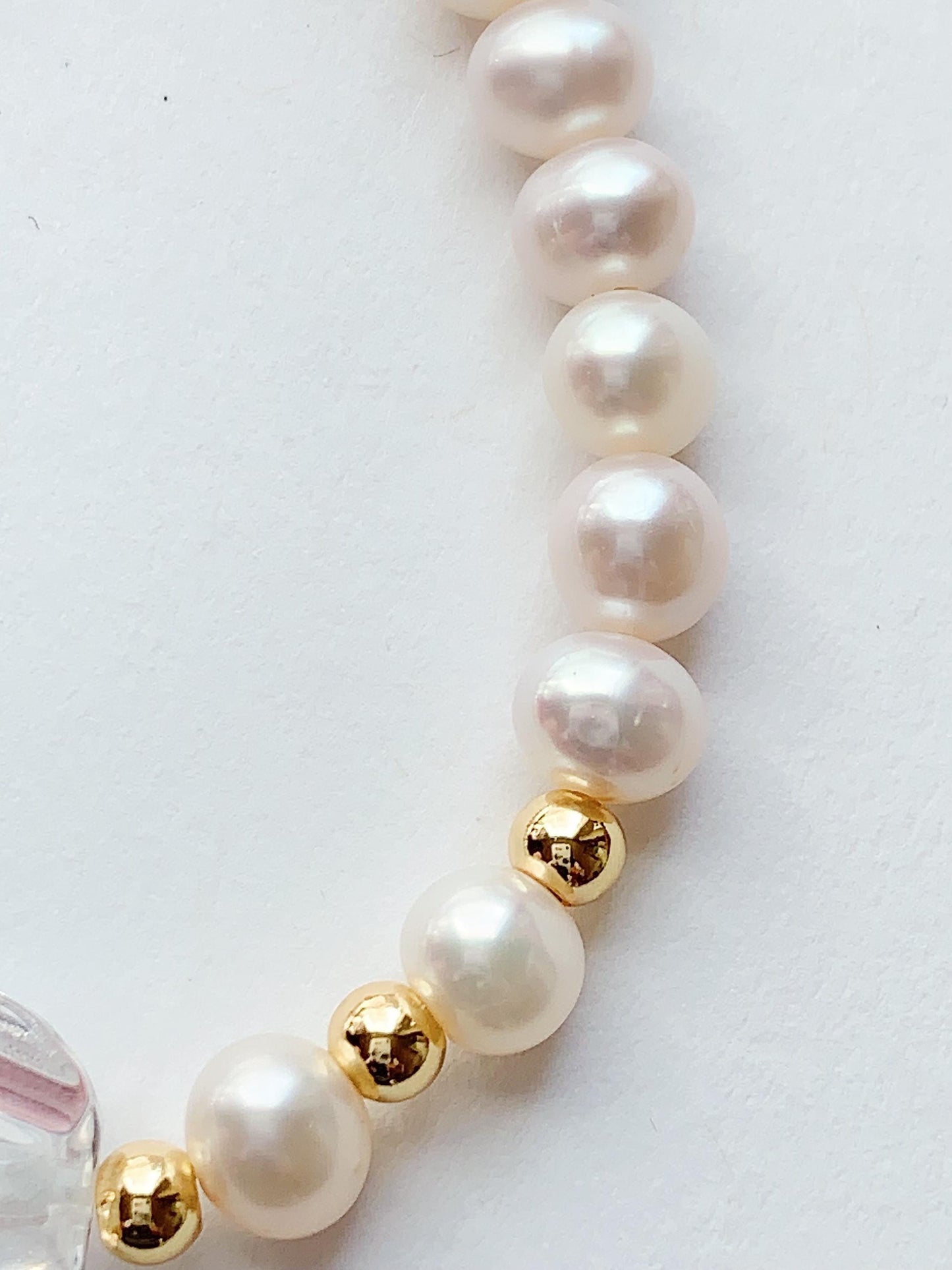 Freshwater Pearl Bracelet: 14K Gold Filled, Clear Quartz Pendant