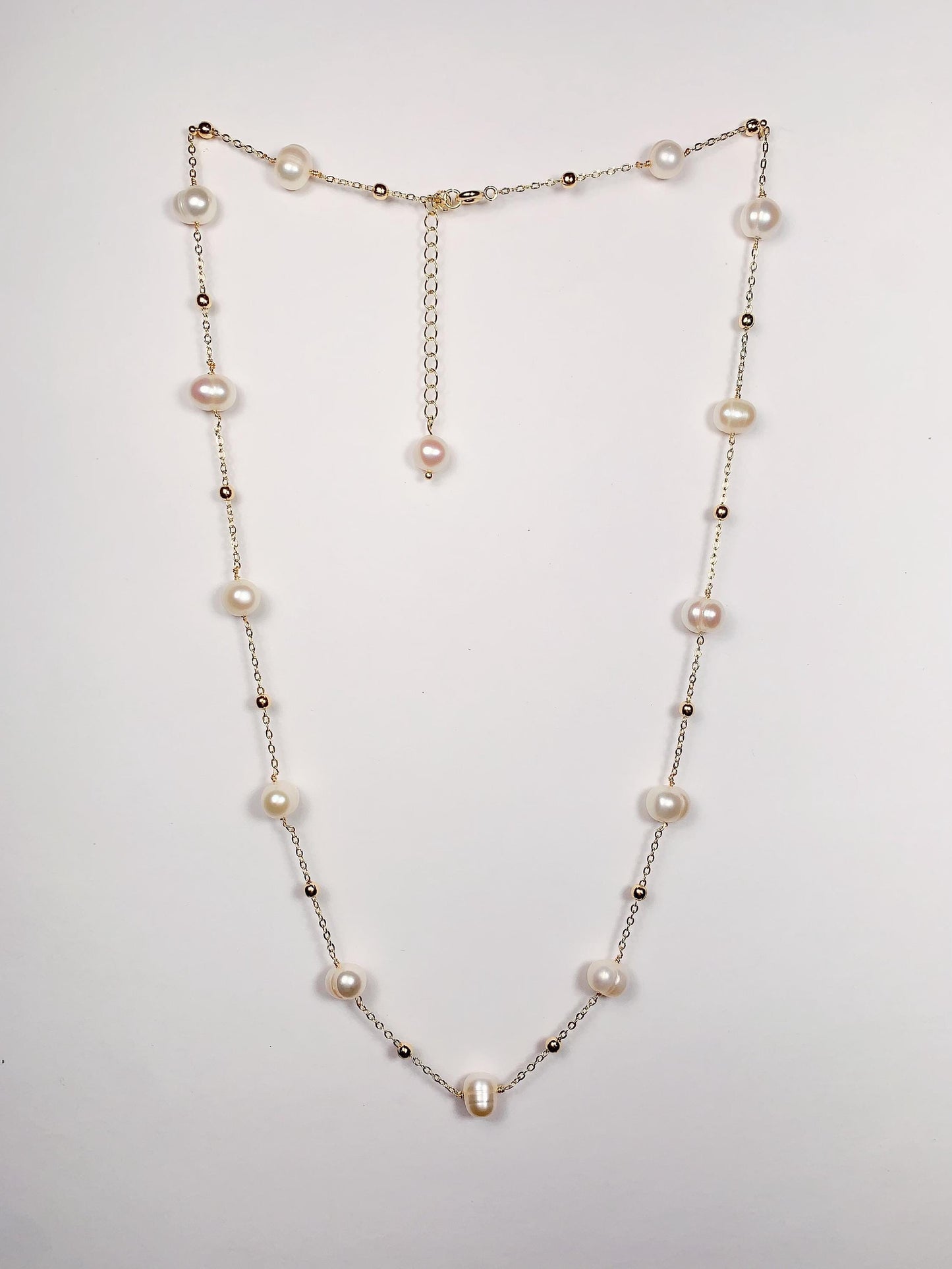 9.5mm Freshwater Pearl Necklace: 14K Gold Filled Chain, Handmade