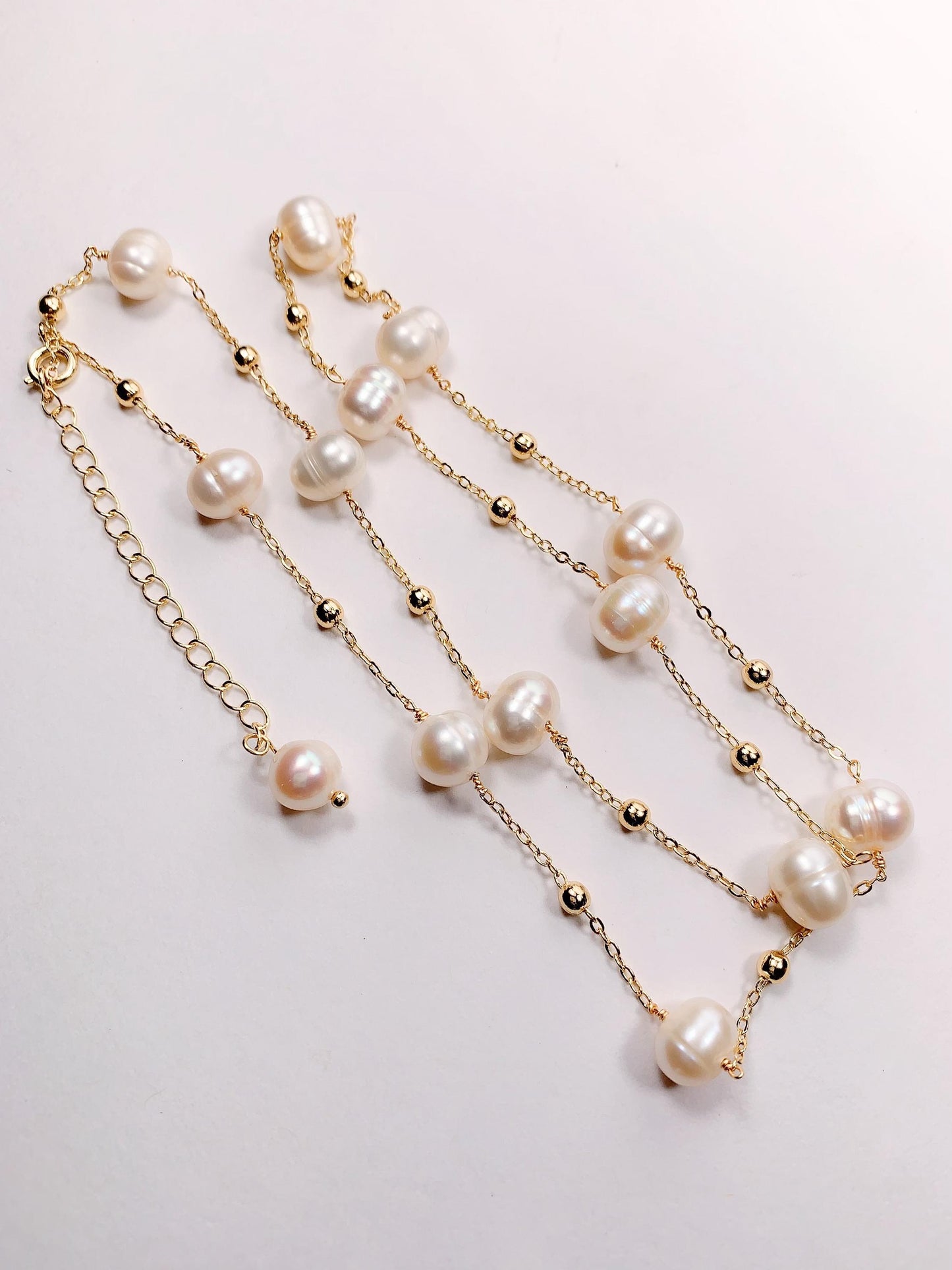9.5mm Freshwater Pearl Necklace: 14K Gold Filled Chain, Handmade