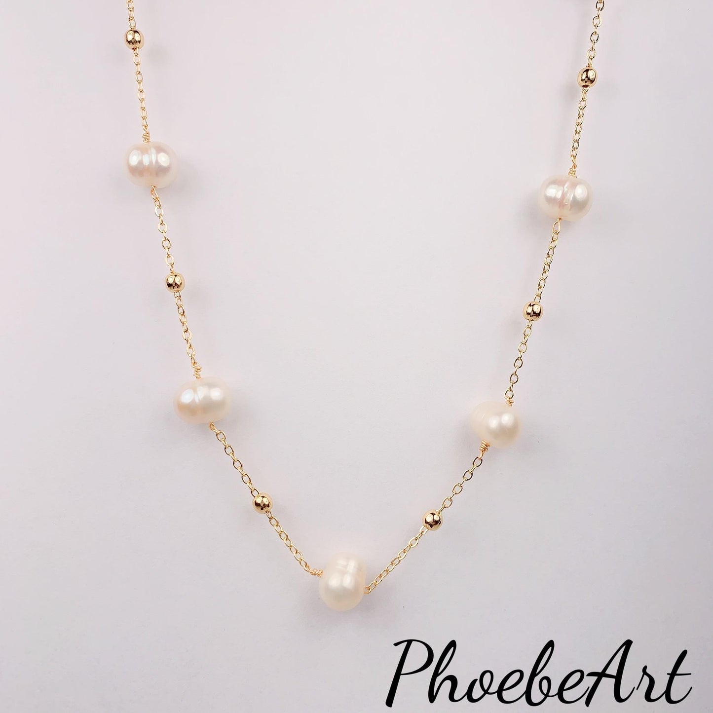 9.5mm Freshwater Pearl Necklace: 14K Gold Filled Chain, Handmade