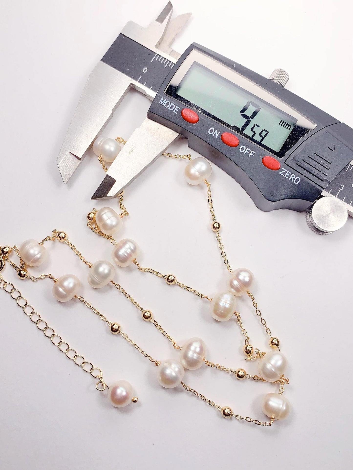 9.5mm Freshwater Pearl Necklace: 14K Gold Filled Chain, Handmade