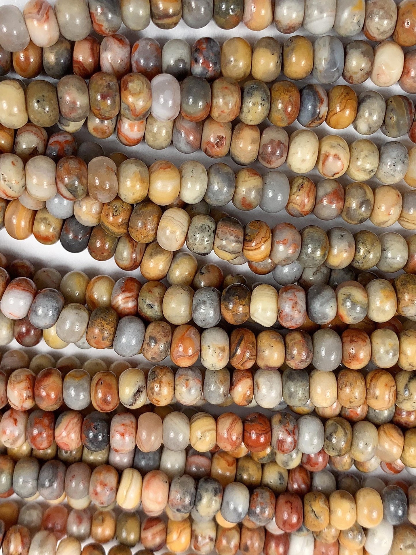 4x6mm Natural Crazy Agate Smooth Rondelle Beads: Red Yellow Brown 15" strand