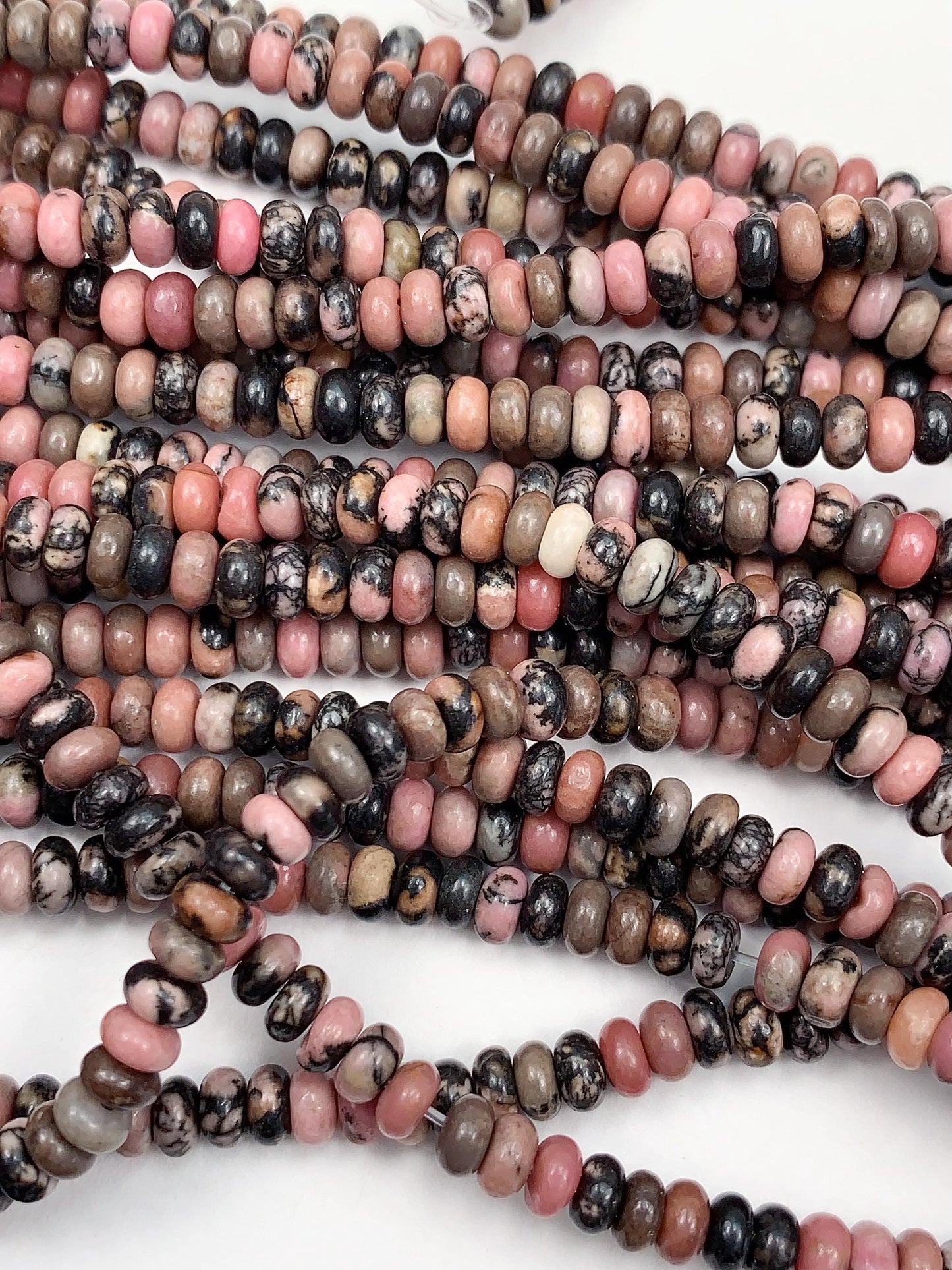 2x4mm Good Quality Natural Pink Black Rhodonite Smooth Rondelle Beads 15" Strand