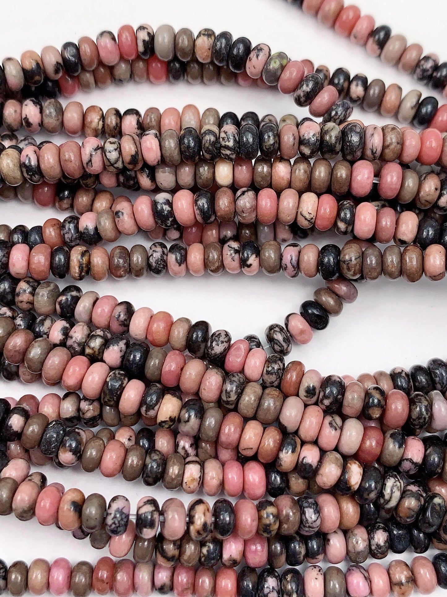 2x4mm Good Quality Natural Pink Black Rhodonite Smooth Rondelle Beads 15" Strand