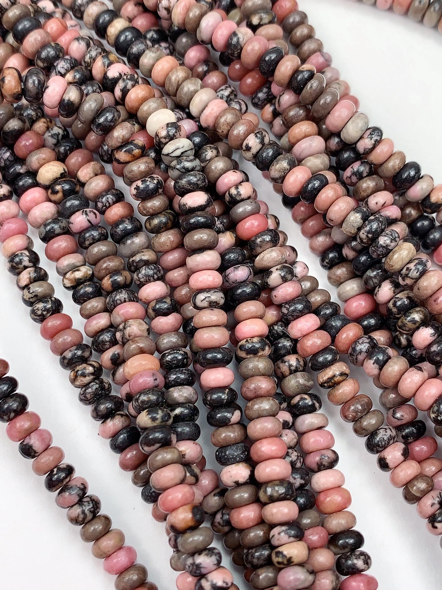 2x4mm Good Quality Natural Pink Black Rhodonite Smooth Rondelle Beads 15" Strand