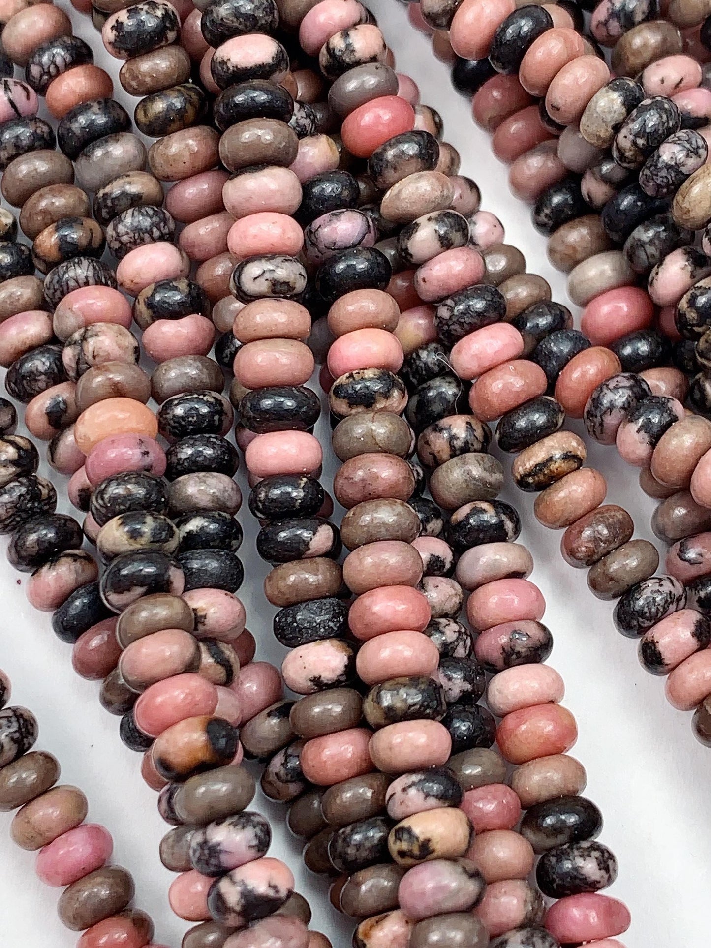 2x4mm Good Quality Natural Pink Black Rhodonite Smooth Rondelle Beads 15" Strand