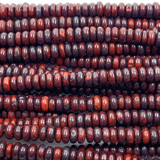 Good Quality Natural Red Black Brecciated Jasper Smooth Rondelle Beads 15" Strand 2x4mm