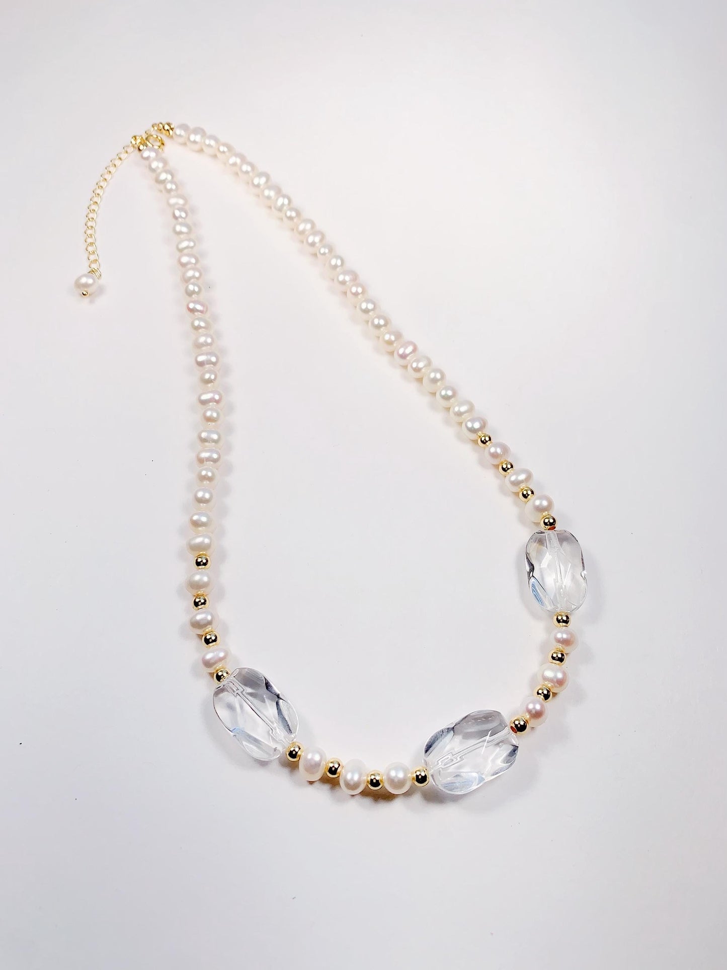 Freshwater Pearl Necklace: Quartz Crystal, 14K Gold Filled