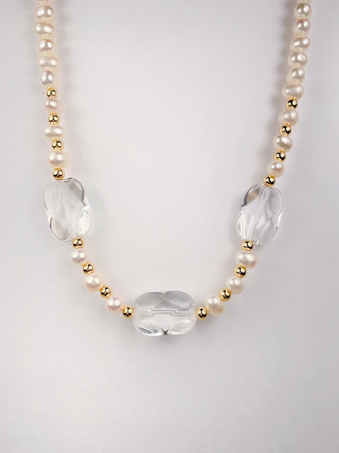 Freshwater Pearl Necklace: Quartz Crystal, 14K Gold Filled