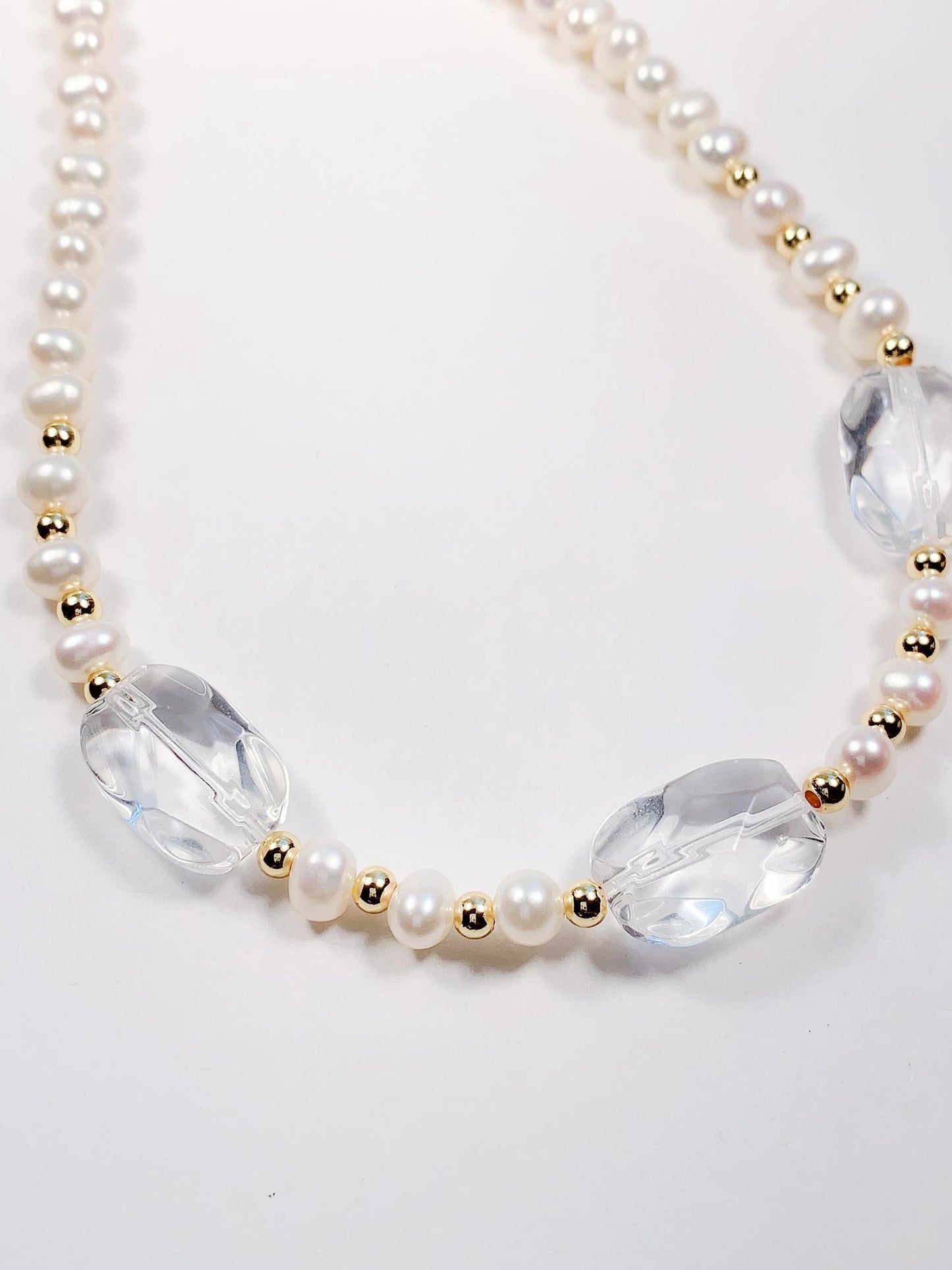 Freshwater Pearl Necklace: Quartz Crystal, 14K Gold Filled