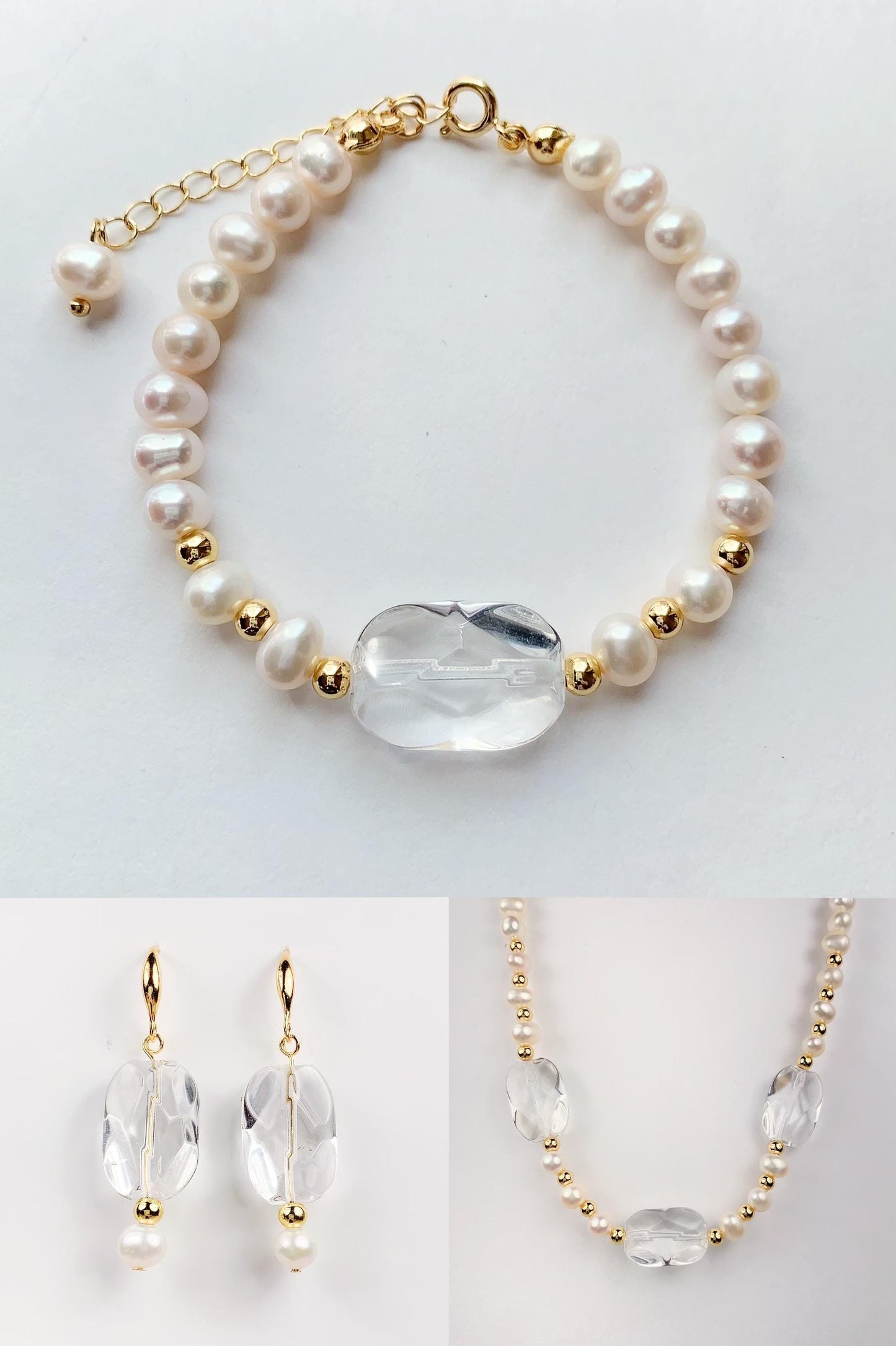 Freshwater Pearl Necklace: Quartz Crystal, 14K Gold Filled