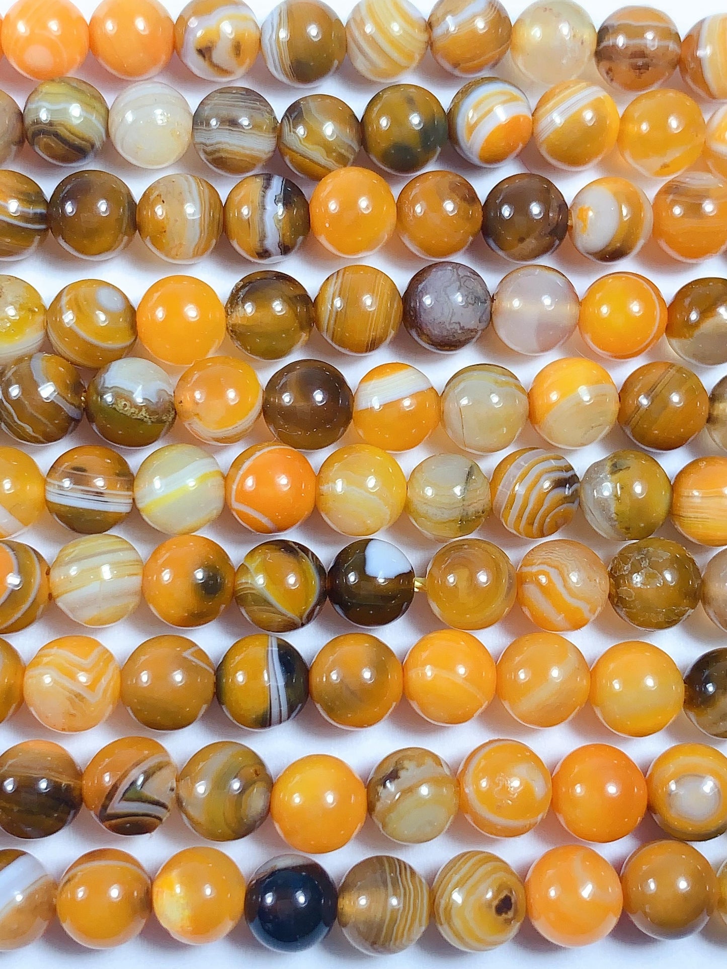 Natural Orange brown Stripes Agate Smooth Round Beads 15.5" Strand Gemstone   6mm