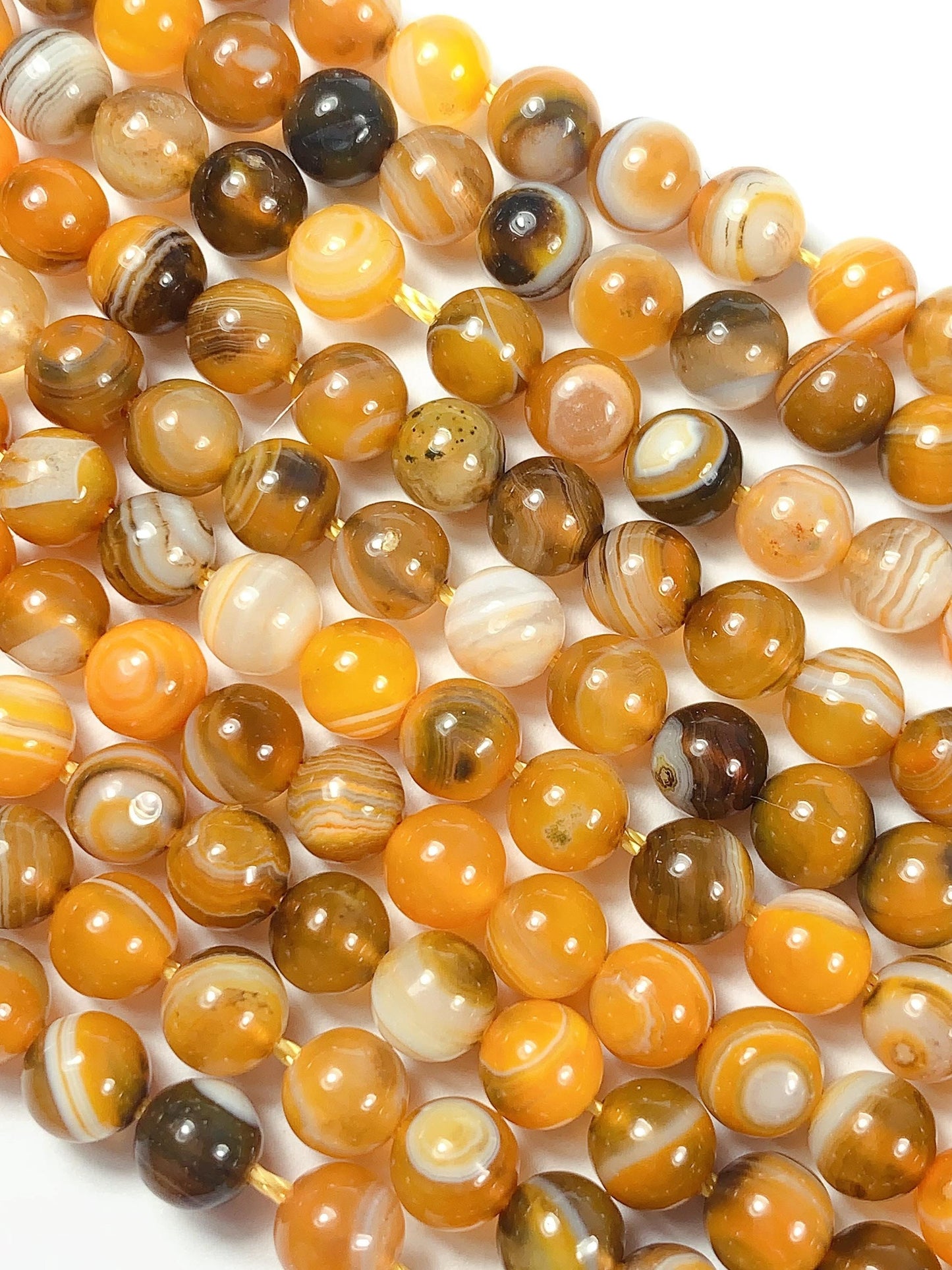 Natural Orange brown Stripes Agate Smooth Round Beads 15.5" Strand Gemstone   6mm
