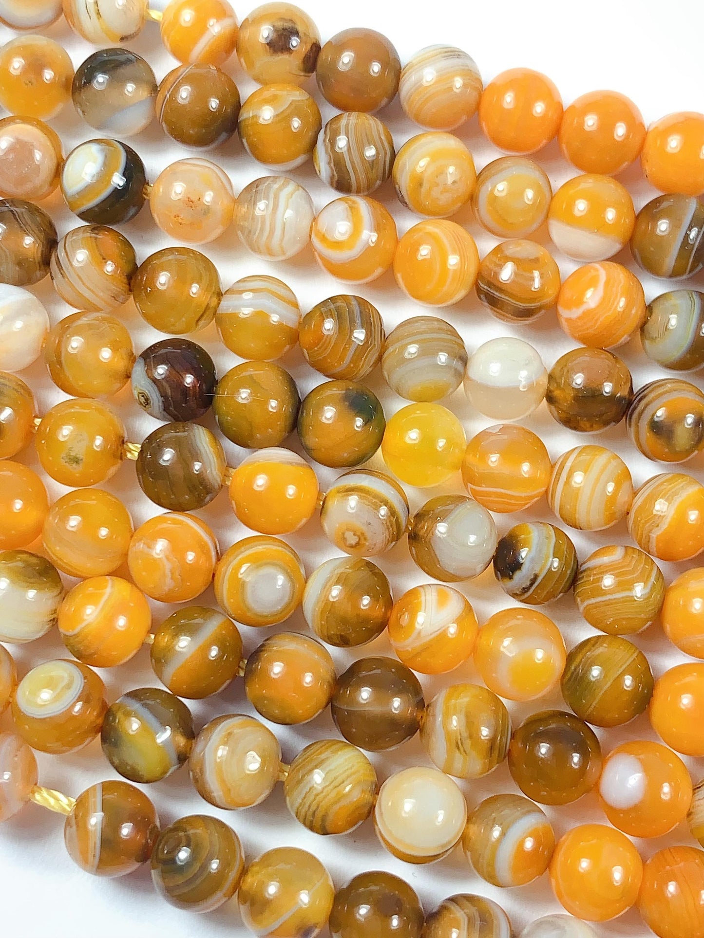 Natural Orange brown Stripes Agate Smooth Round Beads 15.5" Strand Gemstone   6mm