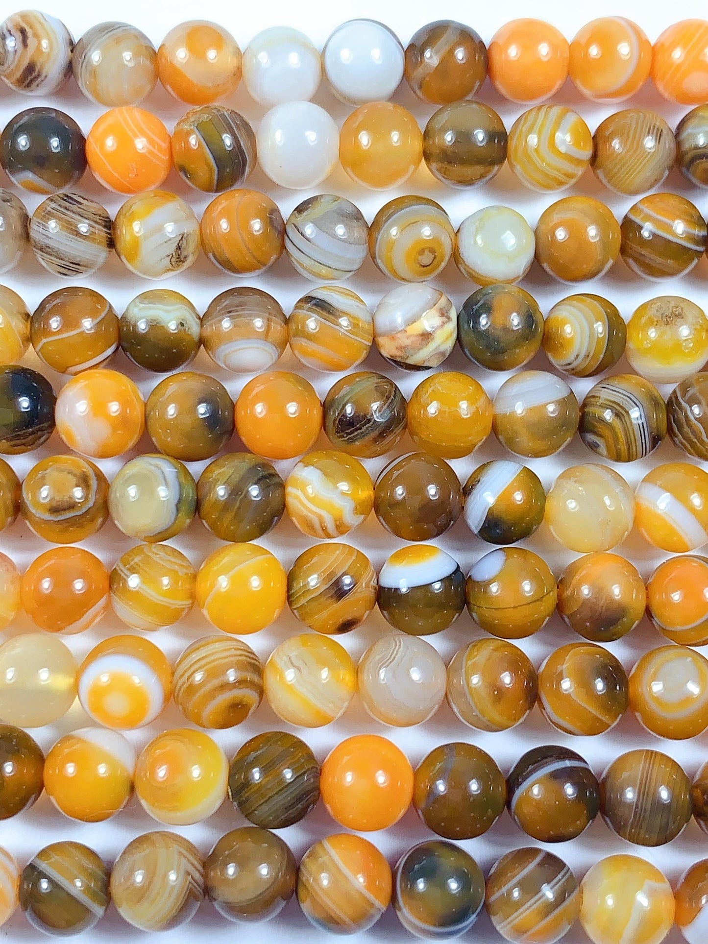 Natural Orange brown Stripes Agate Smooth Round Beads 15.5" Strand Gemstone   6mm