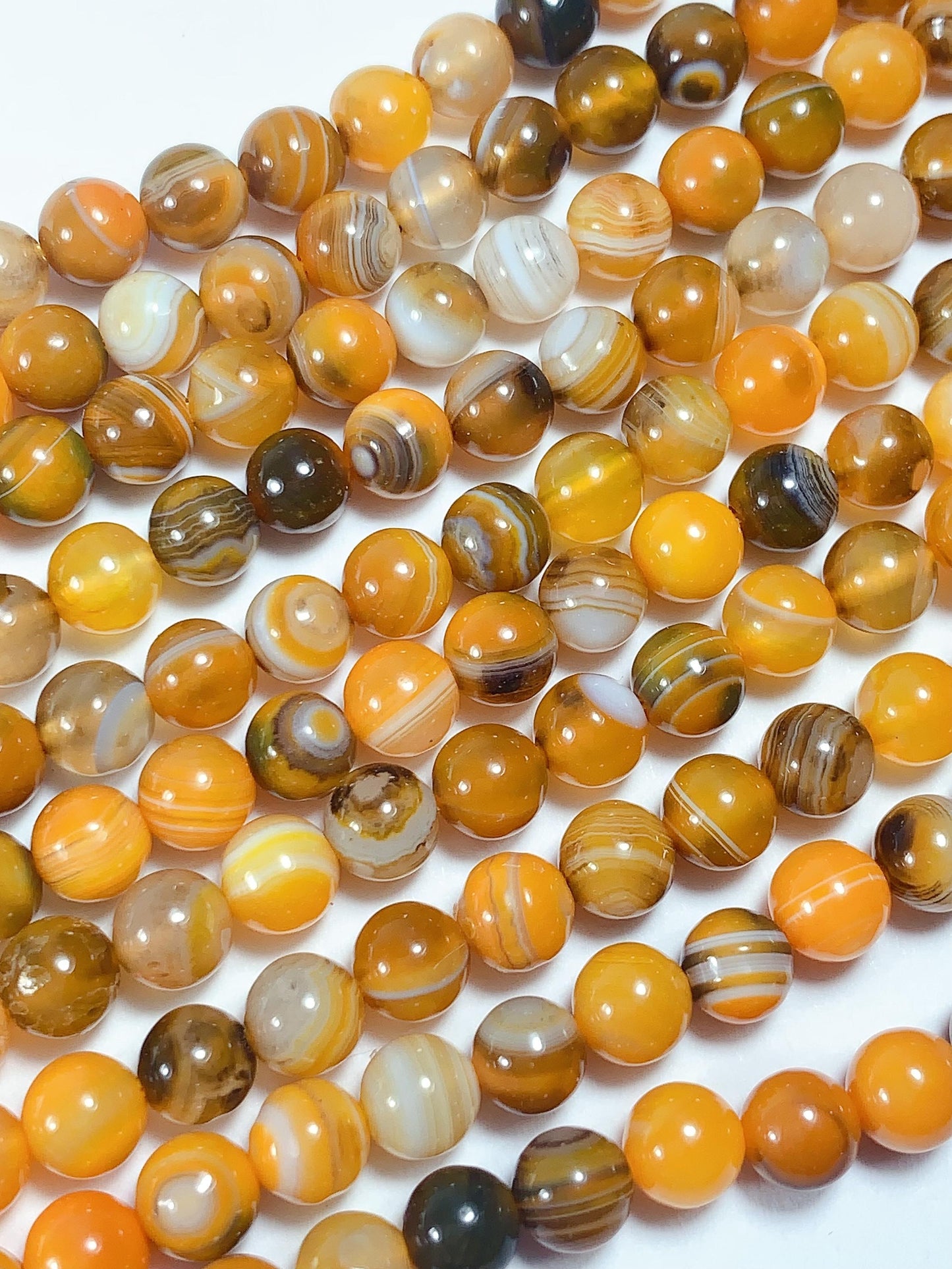 Natural Orange brown Stripes Agate Smooth Round Beads 15.5" Strand Gemstone   6mm