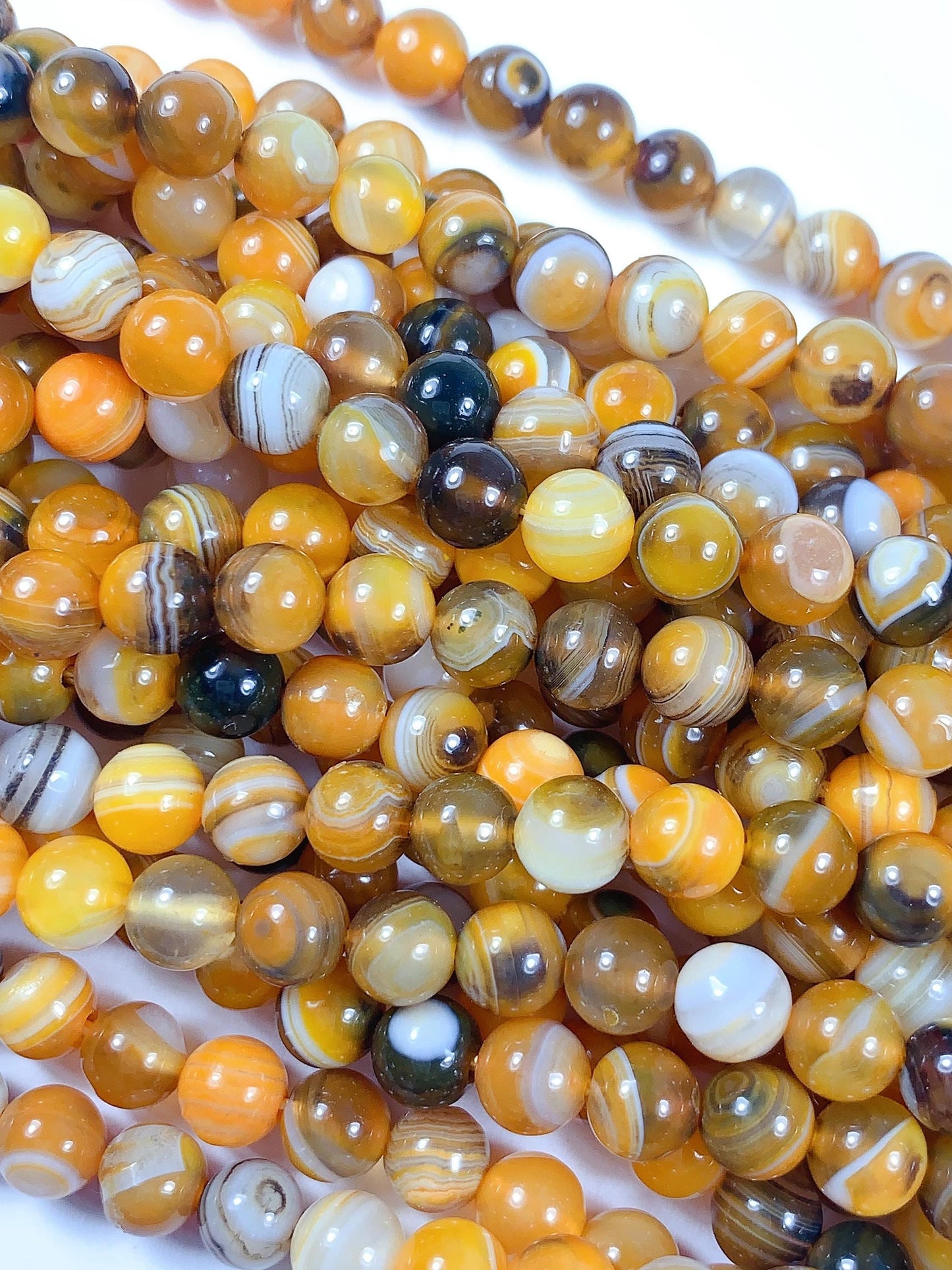 Natural Orange brown Stripes Agate Smooth Round Beads 15.5" Strand Gemstone   6mm