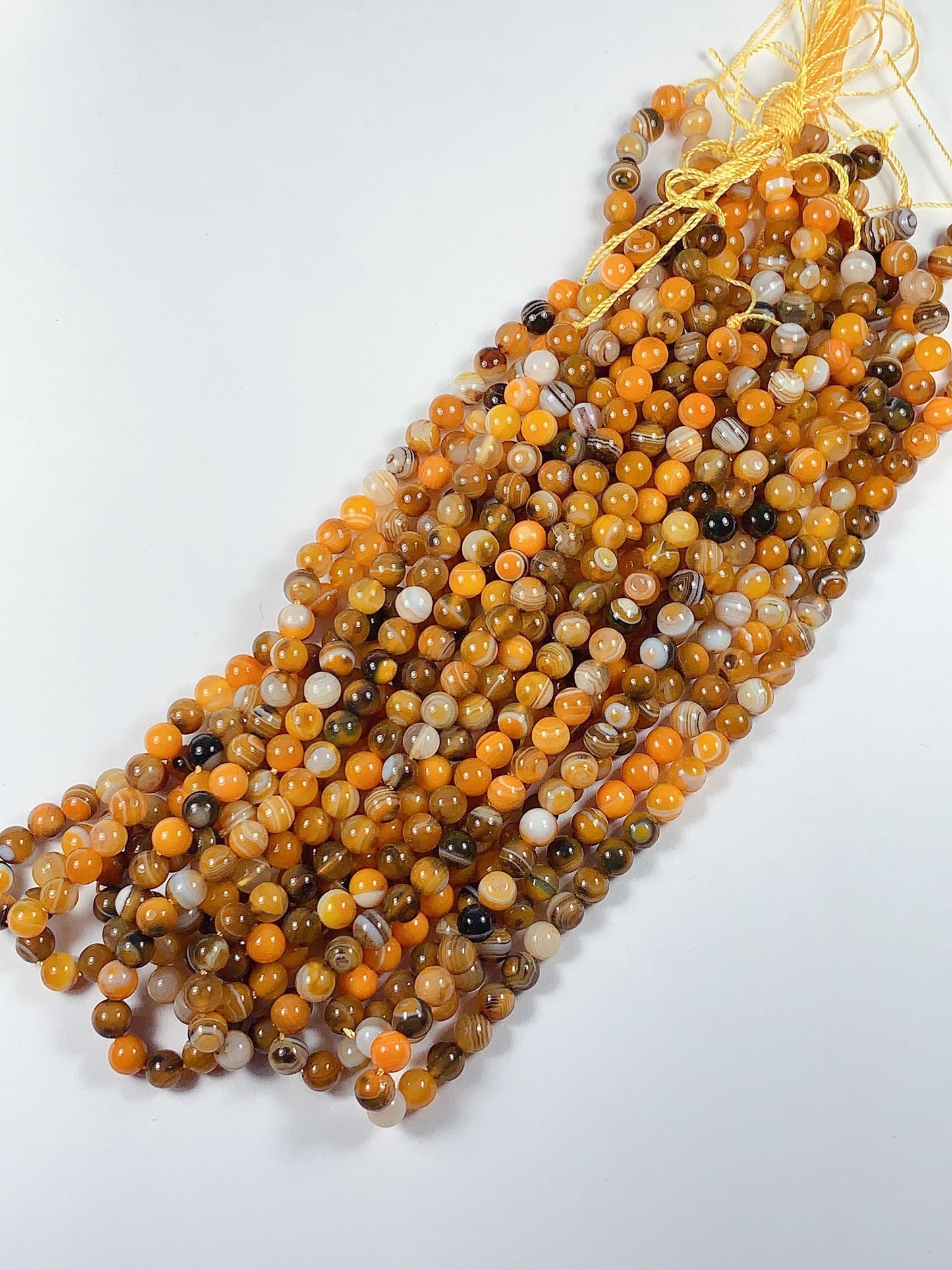 Natural Orange brown Stripes Agate Smooth Round Beads 15.5" Strand Gemstone   6mm