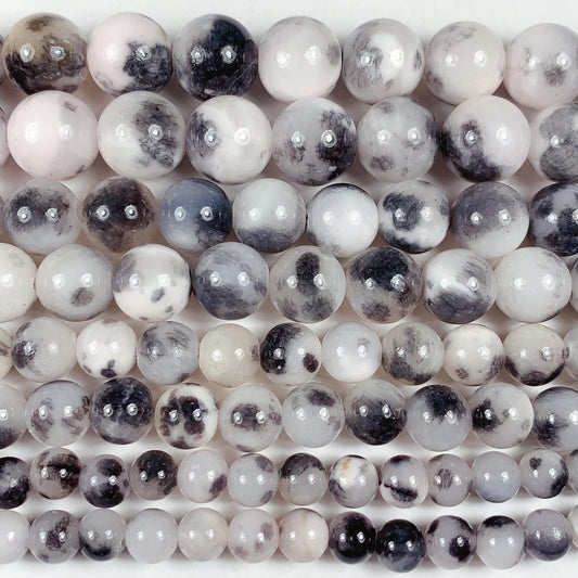 Natural Black White Botswana Jade Smooth Round Beads 15.5" Strand 6mm 8mm 10mm 12mm