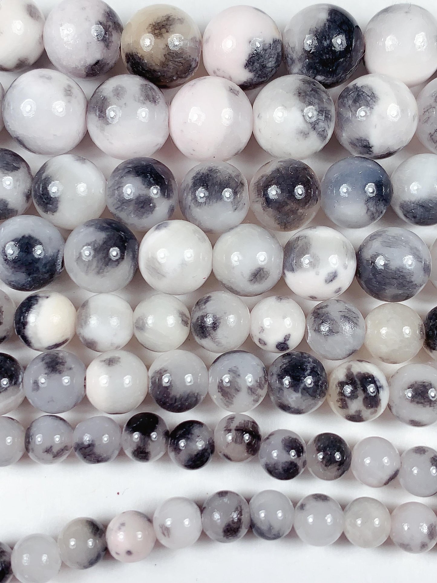 Natural Black White Botswana Jade Smooth Round Beads 15.5" Strand 6mm 8mm 10mm 12mm