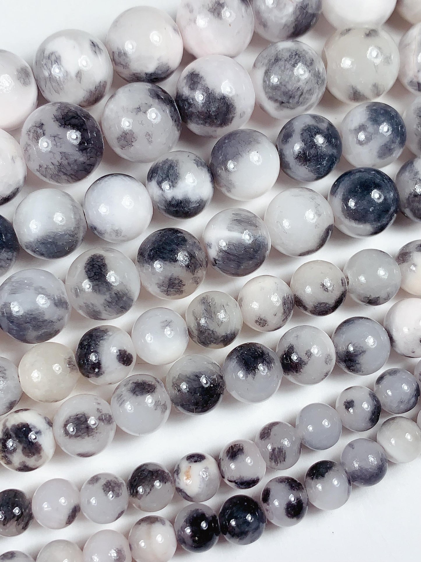 Natural Black White Botswana Jade Smooth Round Beads 15.5" Strand 6mm 8mm 10mm 12mm