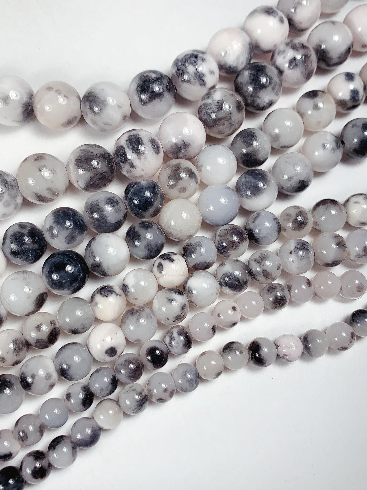 Natural Black White Botswana Jade Smooth Round Beads 15.5" Strand 6mm 8mm 10mm 12mm
