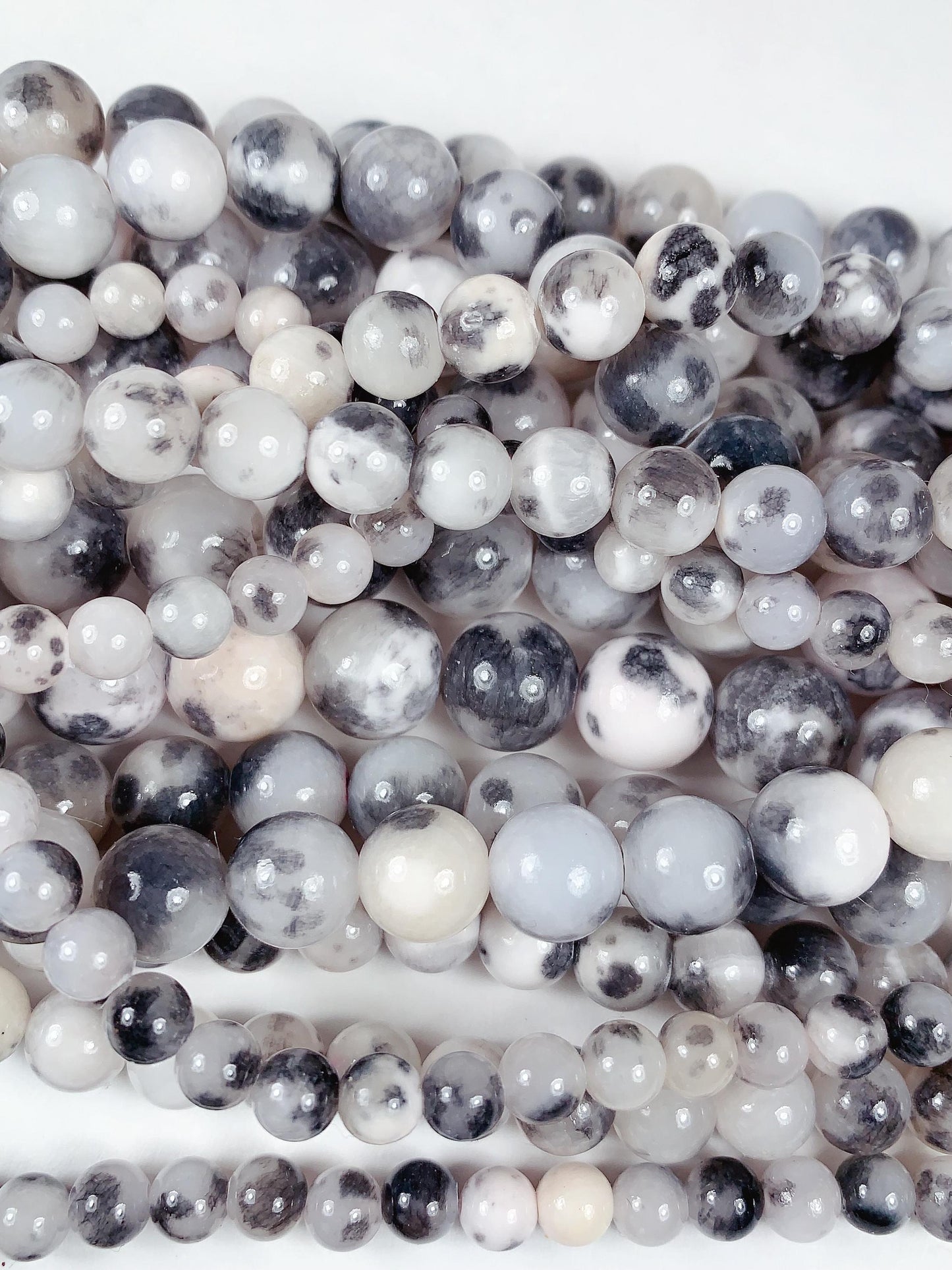 Natural Black White Botswana Jade Smooth Round Beads 15.5" Strand 6mm 8mm 10mm 12mm