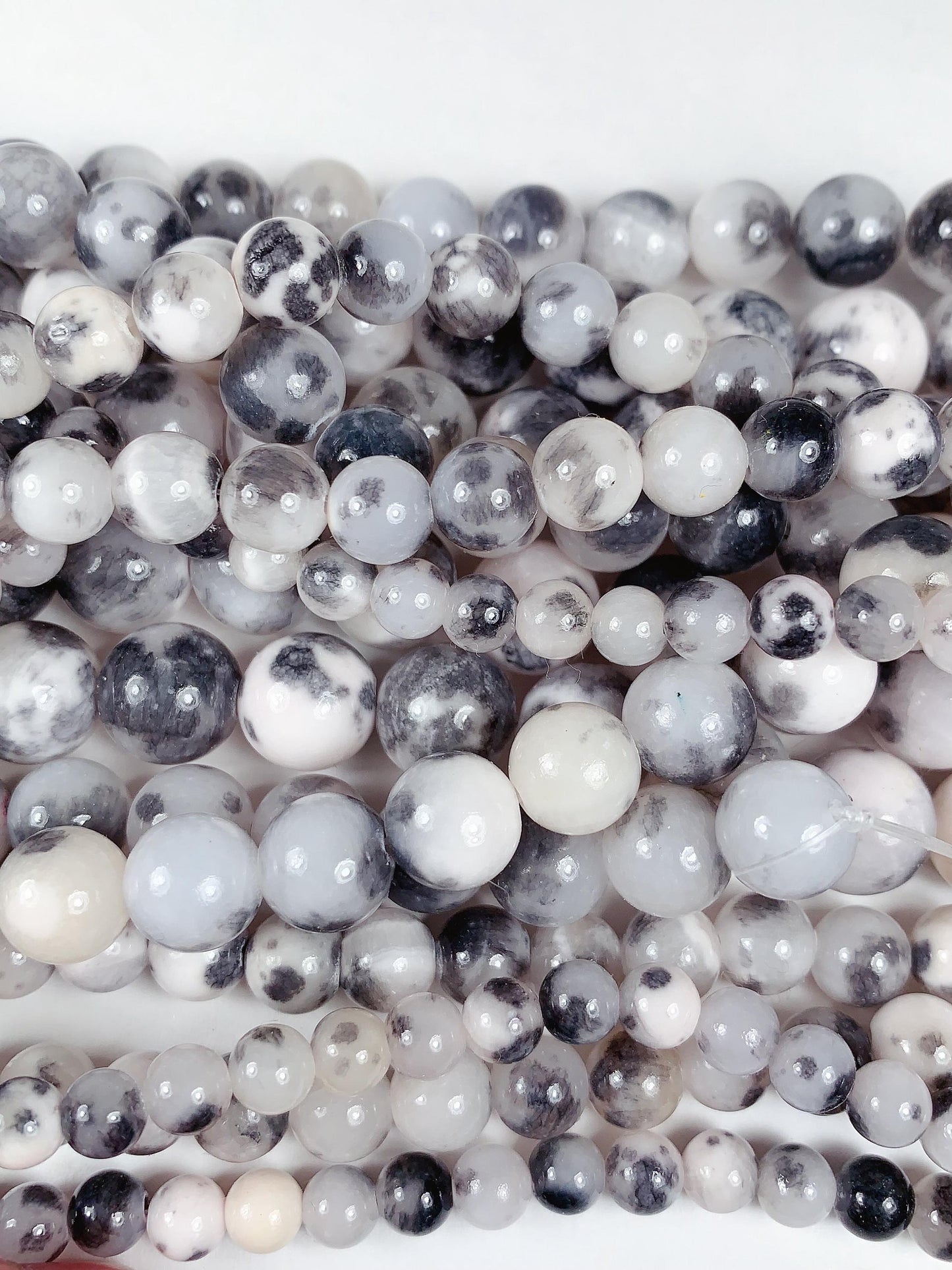 Natural Black White Botswana Jade Smooth Round Beads 15.5" Strand 6mm 8mm 10mm 12mm
