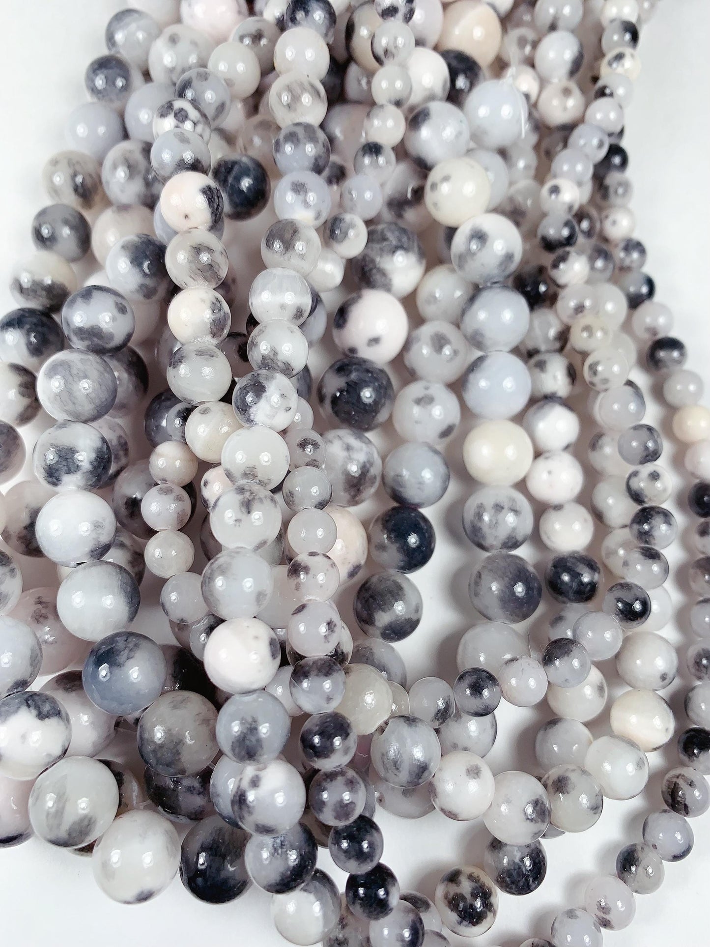 Natural Black White Botswana Jade Smooth Round Beads 15.5" Strand 6mm 8mm 10mm 12mm