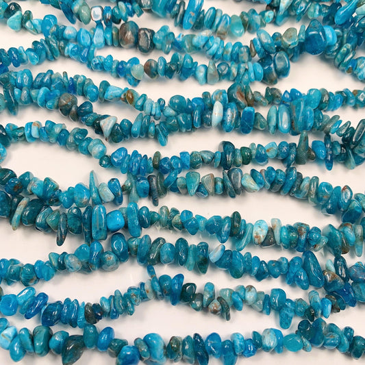Blue Apatite Nugget Beads: Genuine Gemstone Crystal Chips, 32" Strand