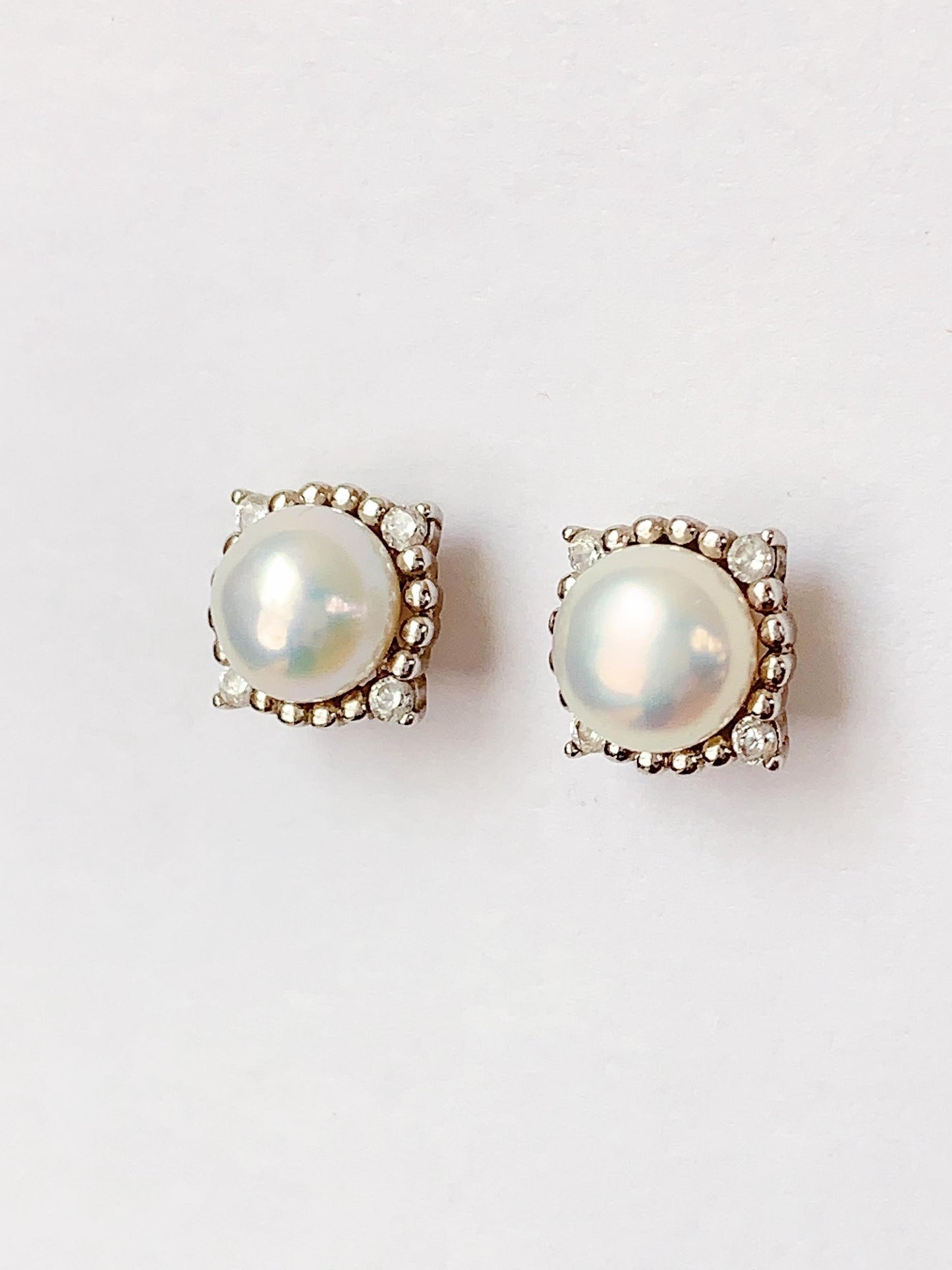 Freshwater Pearl Earrings: 18k White Gold Plated Sterling Silver Studs