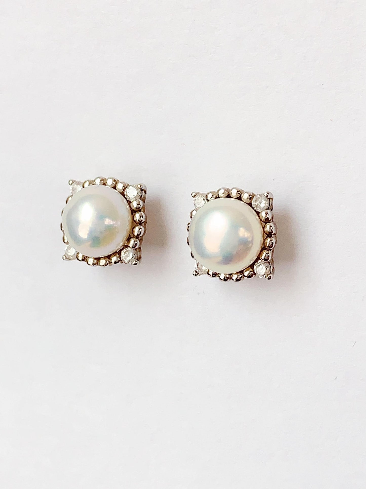 Freshwater Pearl Earrings: 18k White Gold Plated Sterling Silver Studs
