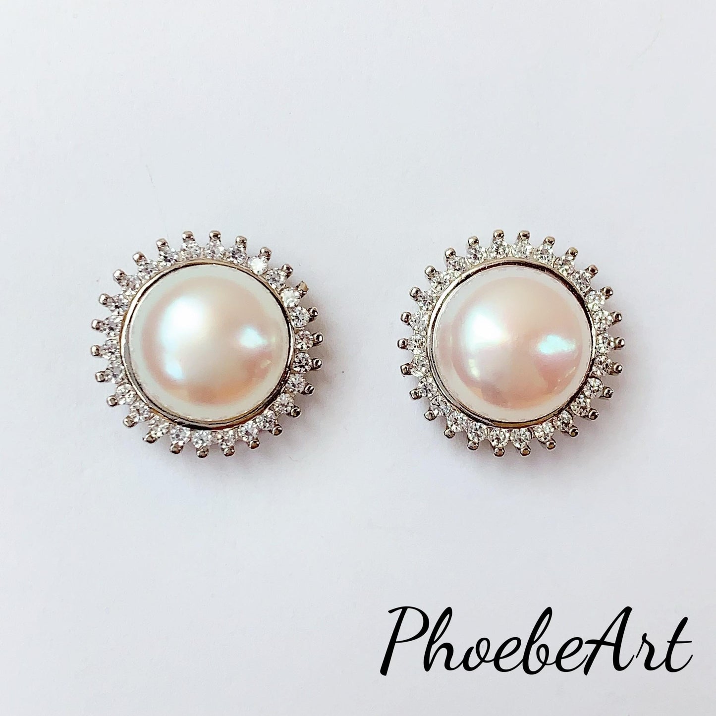 9mm Freshwater Pearl Earrings: 18k White Gold Plated Sterling Silver Studs