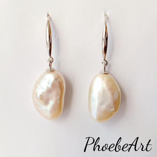 19mm Baroque Pearl Earrings: 18k Gold Plated Sterling Silver